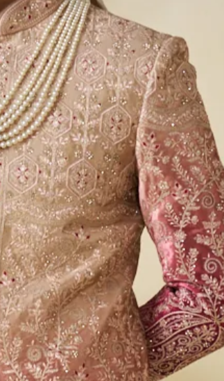 Ombre Gold Silk Sherwani set with embellishments (accessories included)