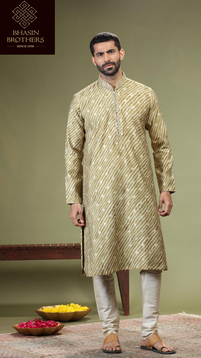 Green Silk striped kurta