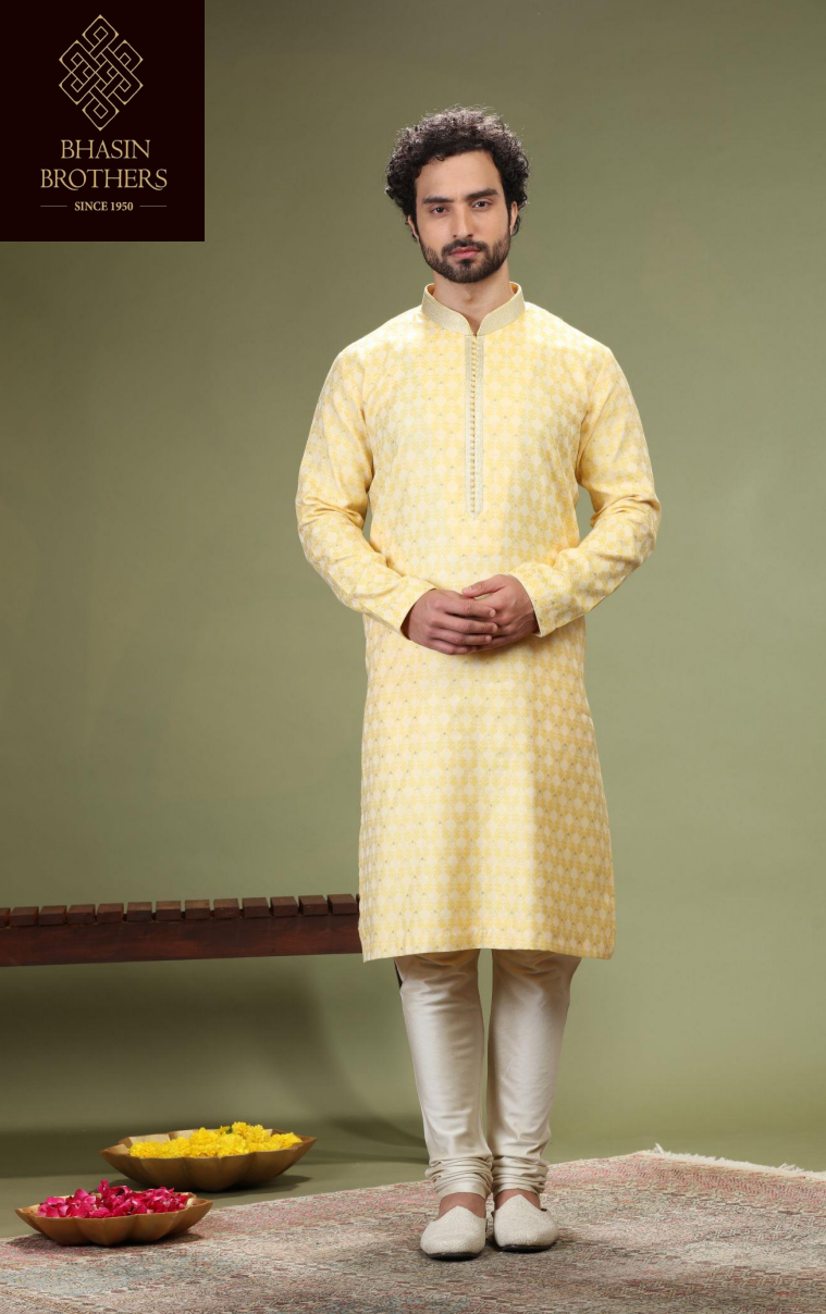 Yellow silk kurta set