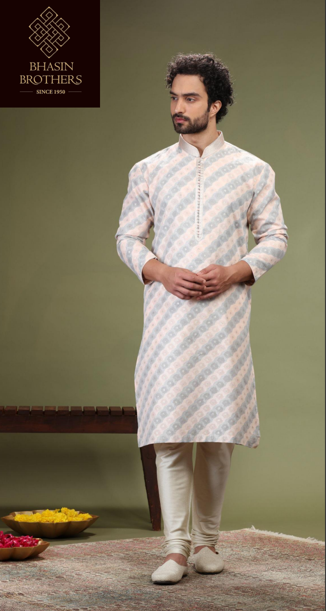 Ivory Silk Striped kurta
