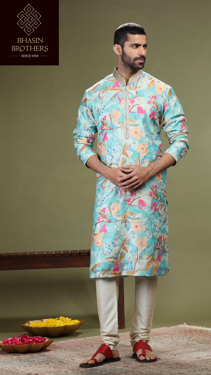 Floral Printed silk kurta set