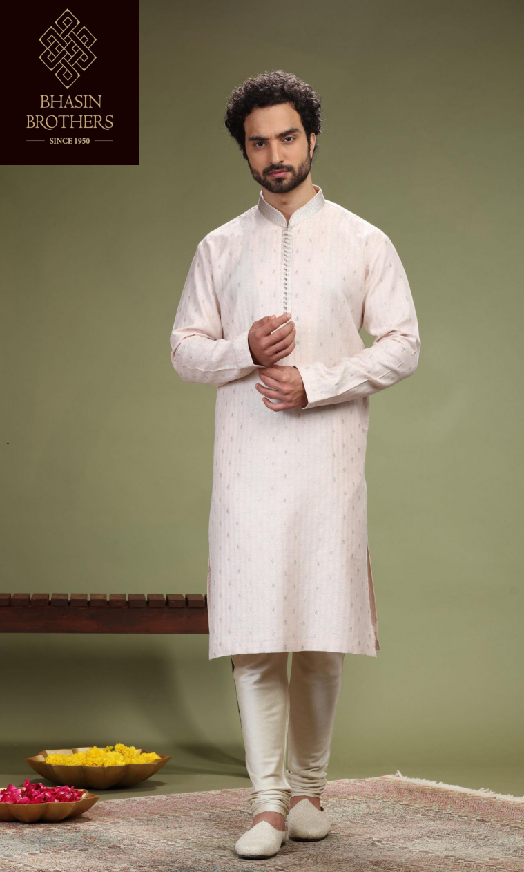 Peach silk kurta set