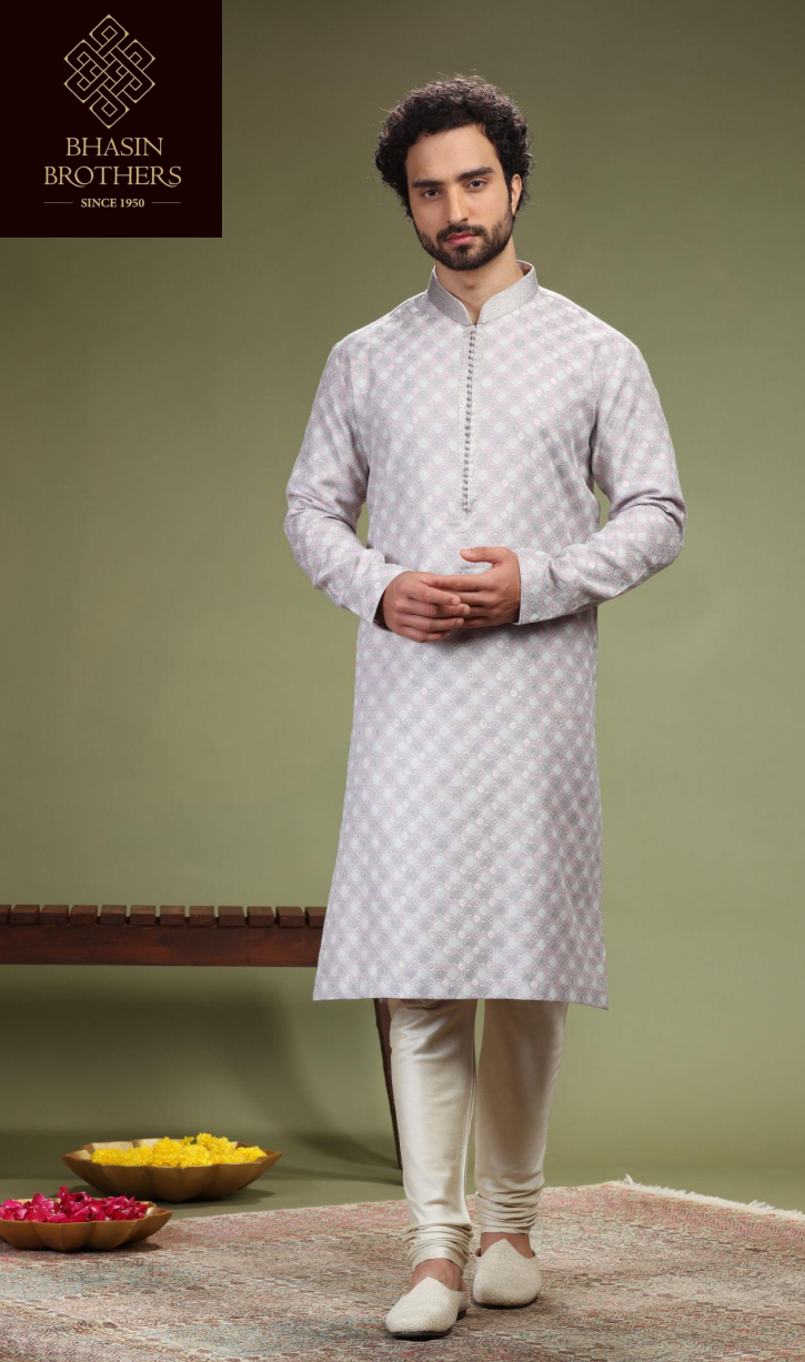 Lavender Printed silk kurta set