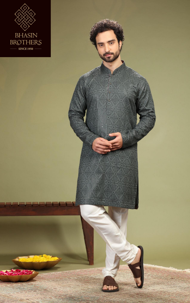 Geometric grey kurta