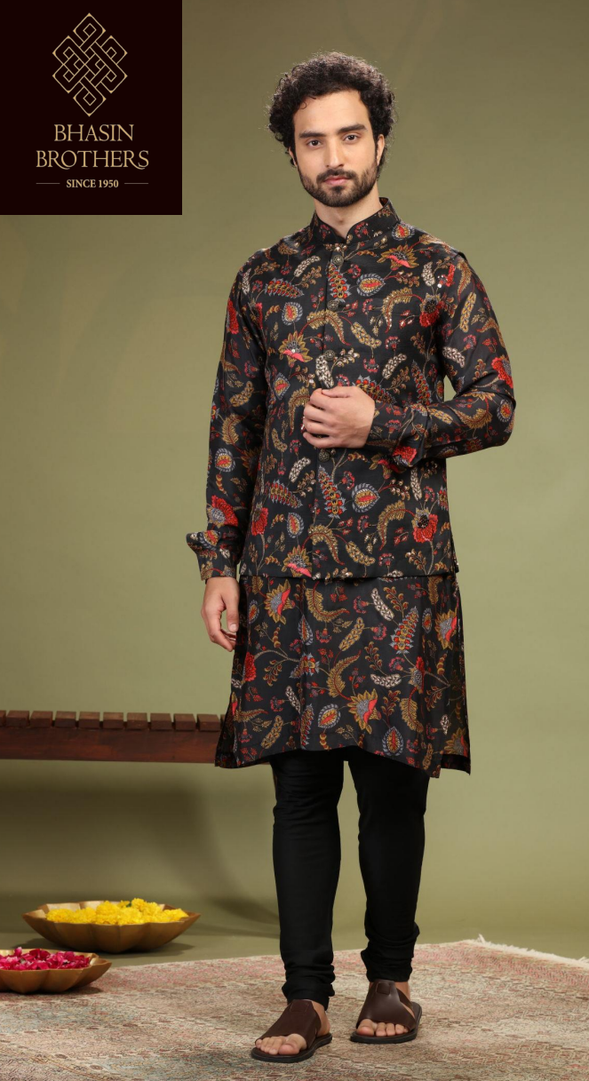 Black multi color sadri set