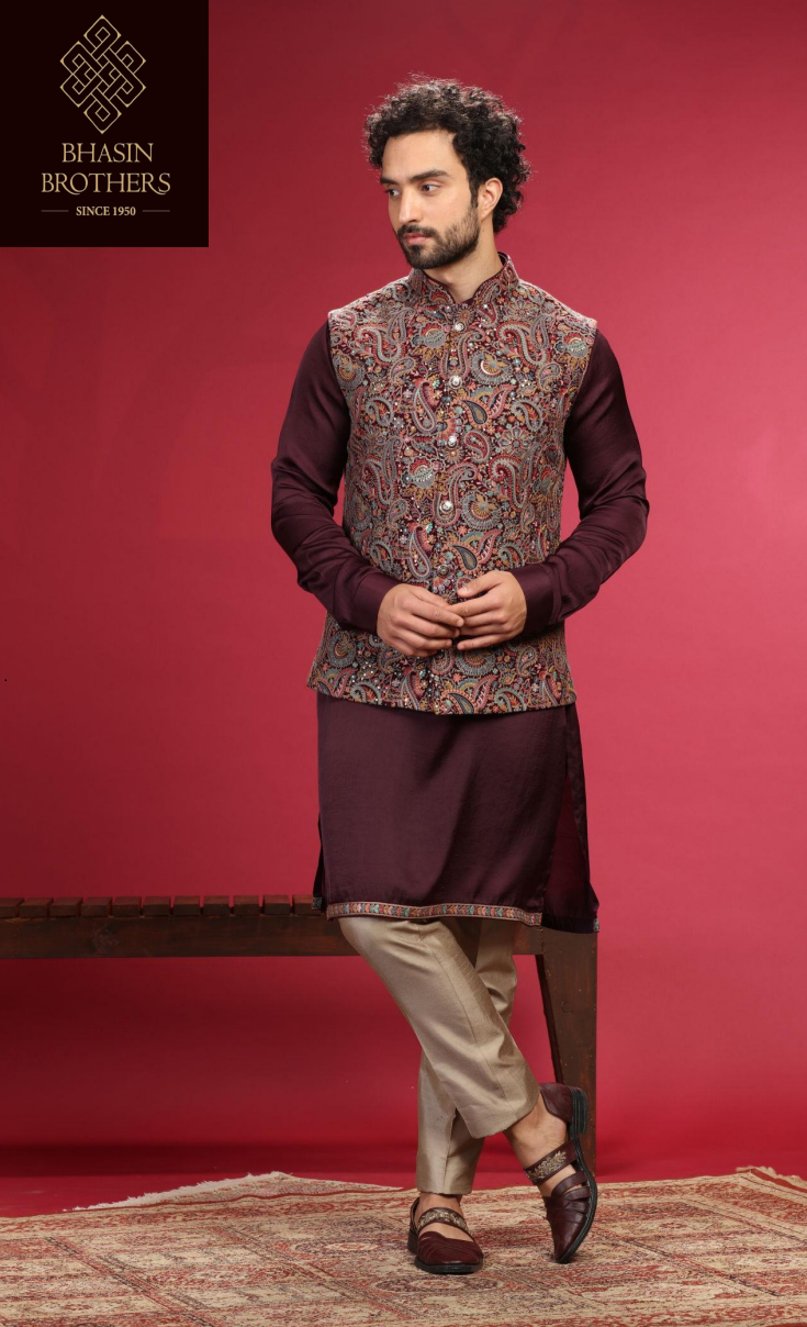 Plain kurta with multi color sadri set