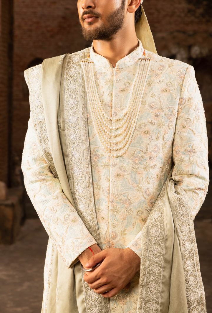 Stylish Georgette Base Sherwani with Intricate Threadwork (Sherwani set)