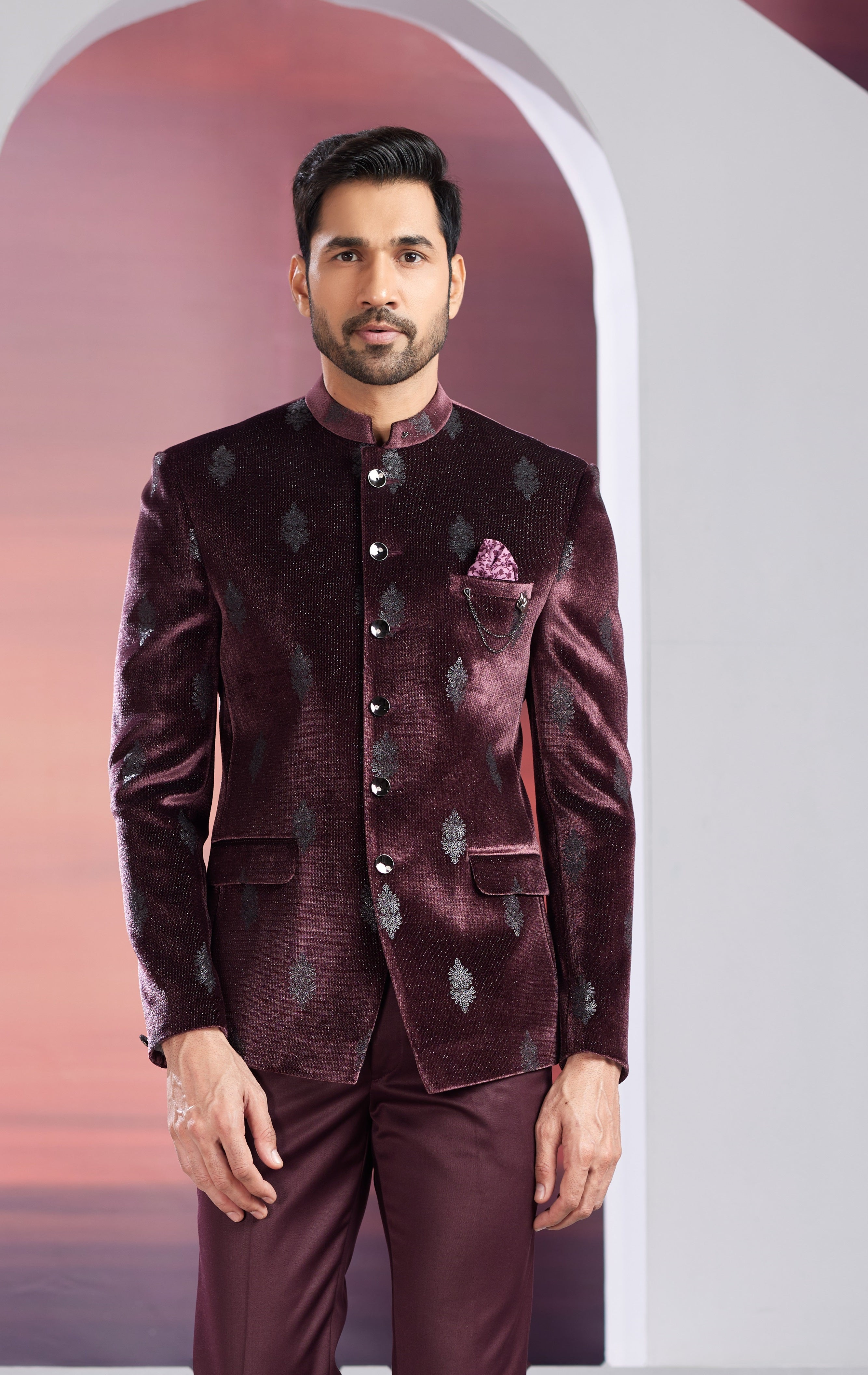 Red men’s indo-western jacket set