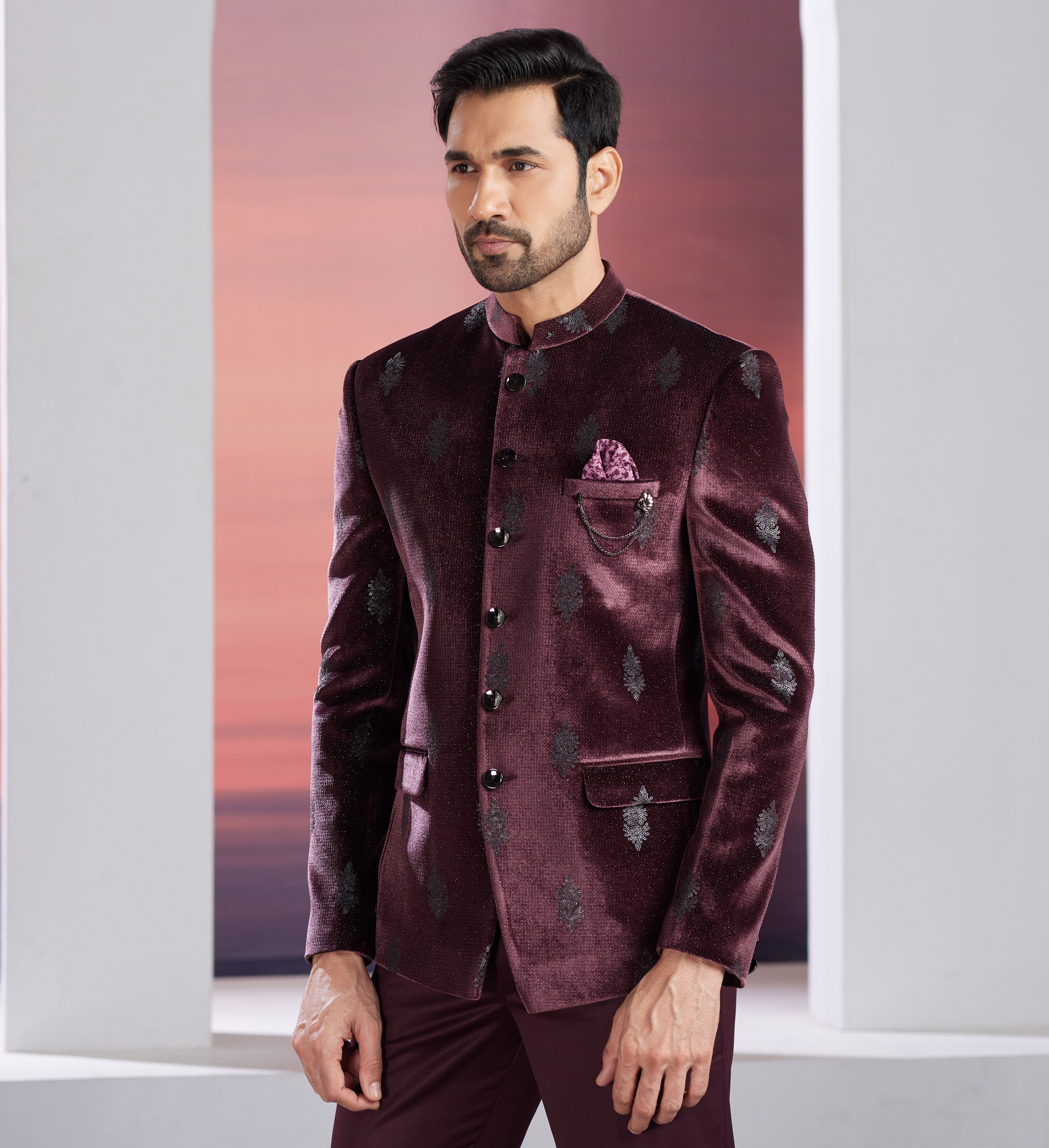 Red men’s indo-western jacket set
