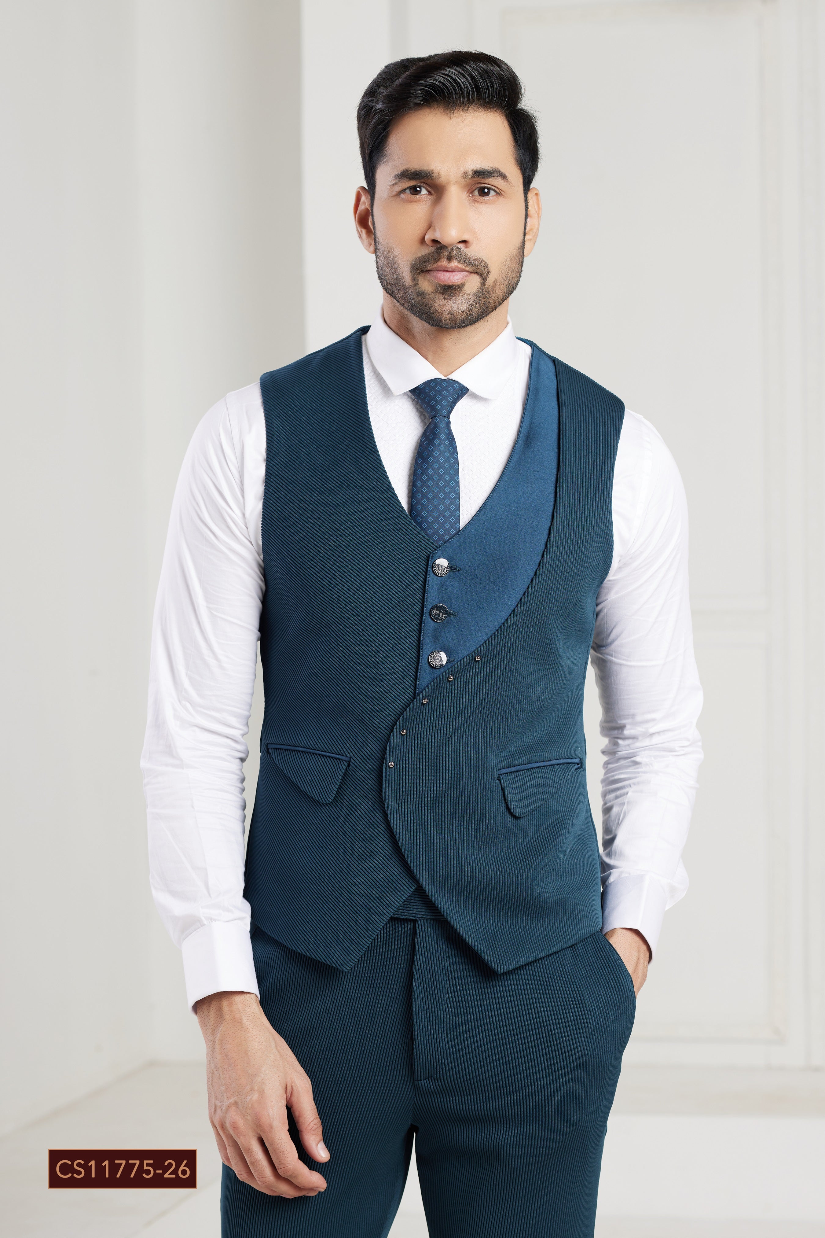 Blue mens tuxedo with waistcoat