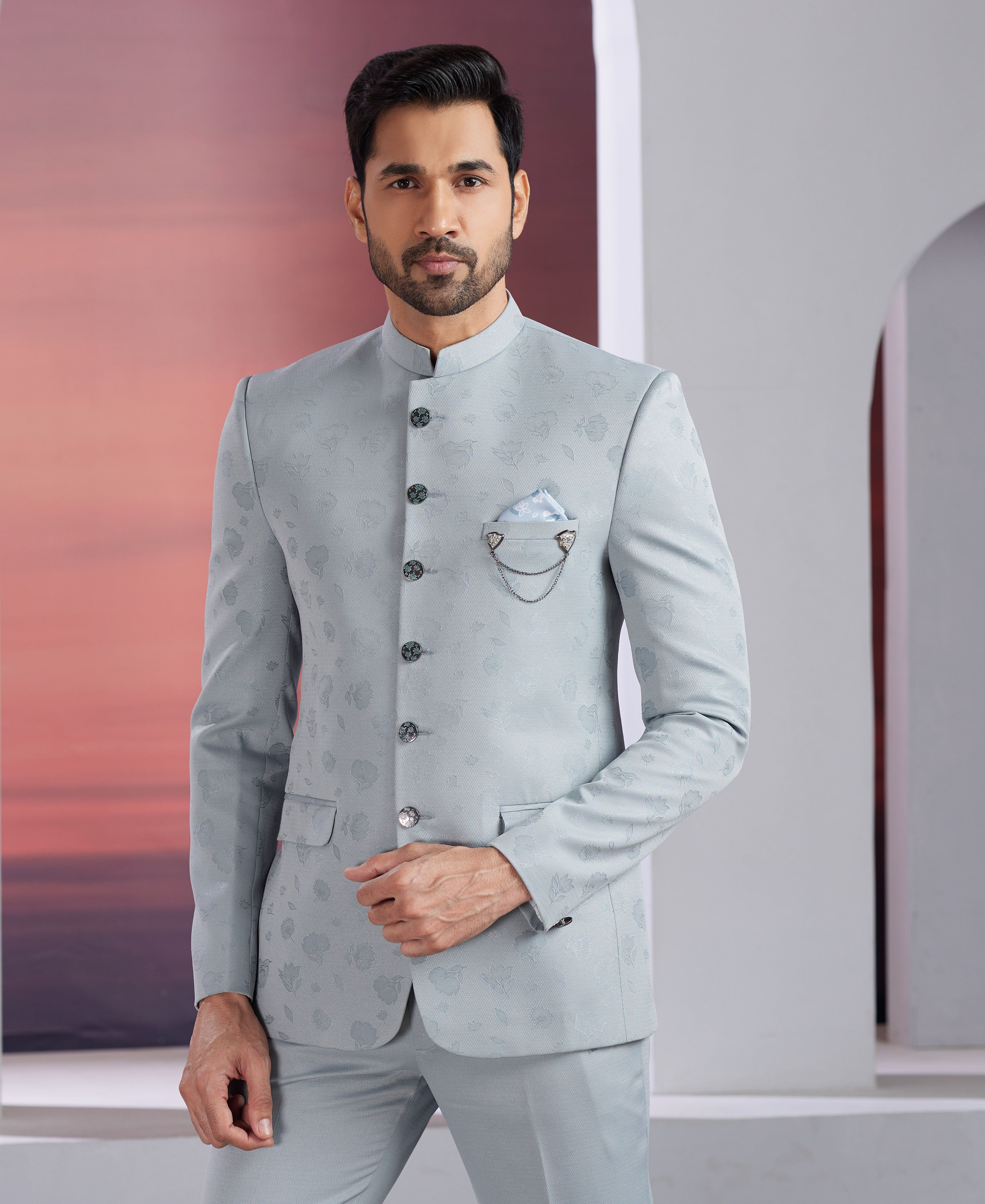 Blue men’s indo-western jacket set