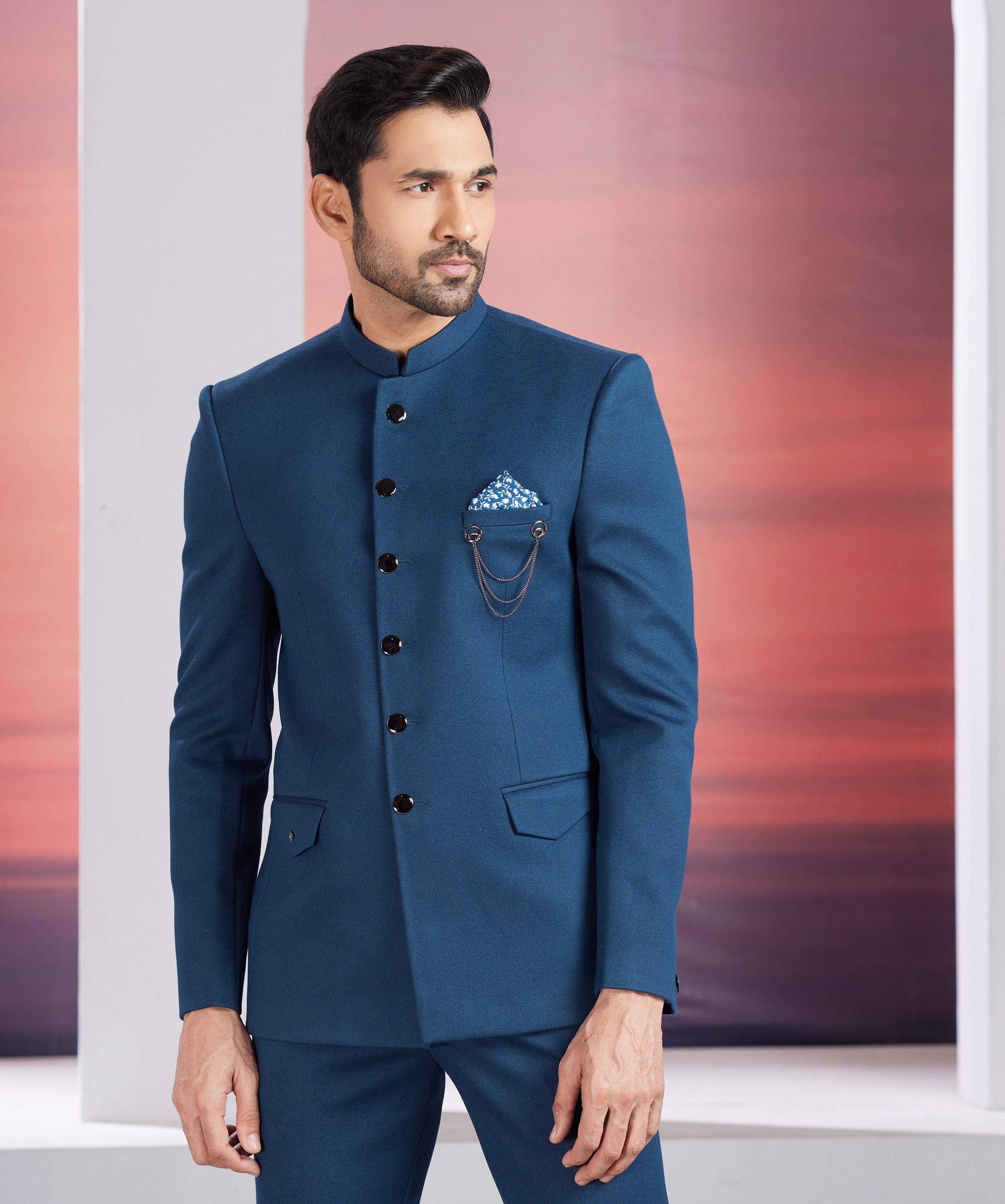 Royal blue indo-western jacket set