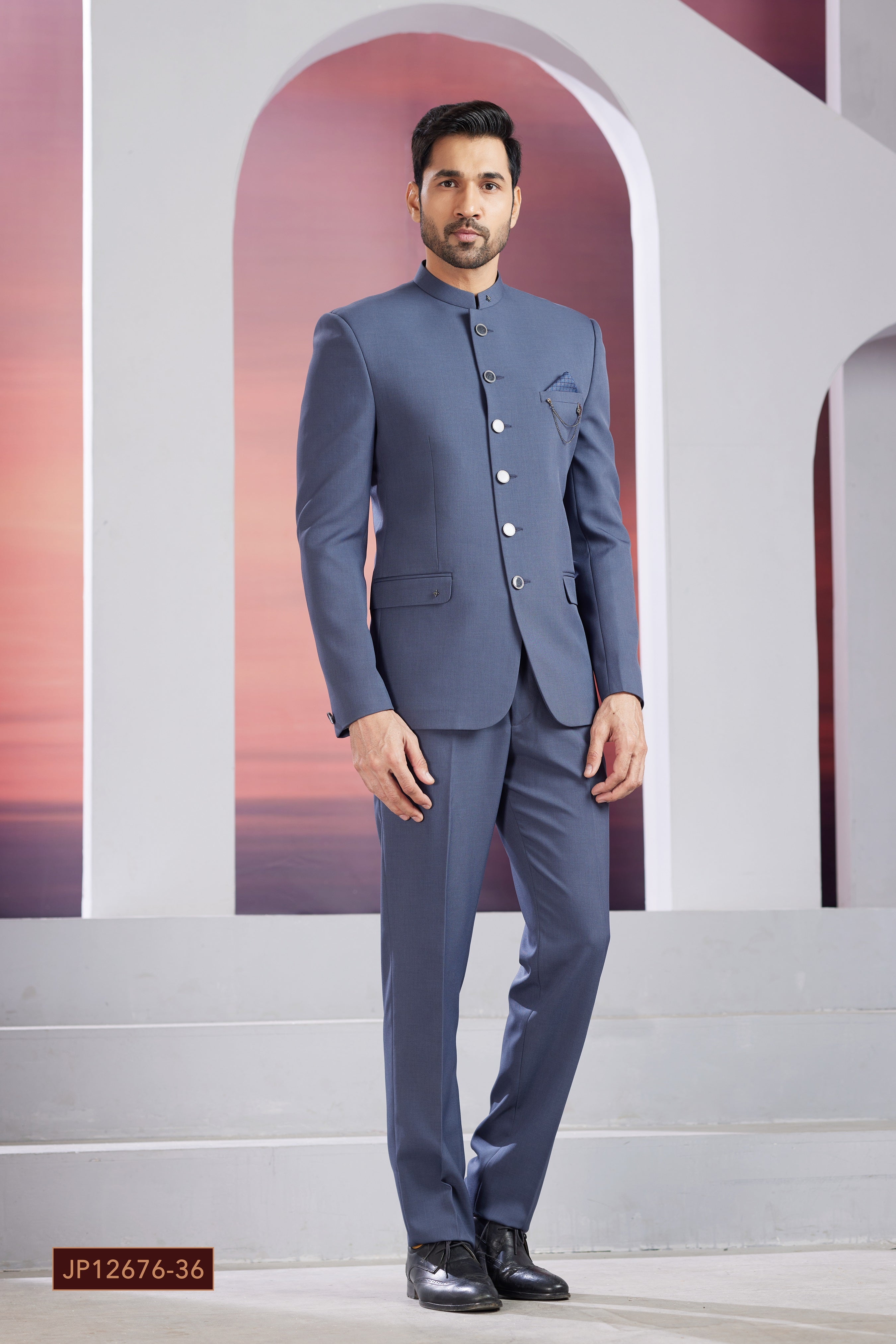 Blue indo-western jacket set