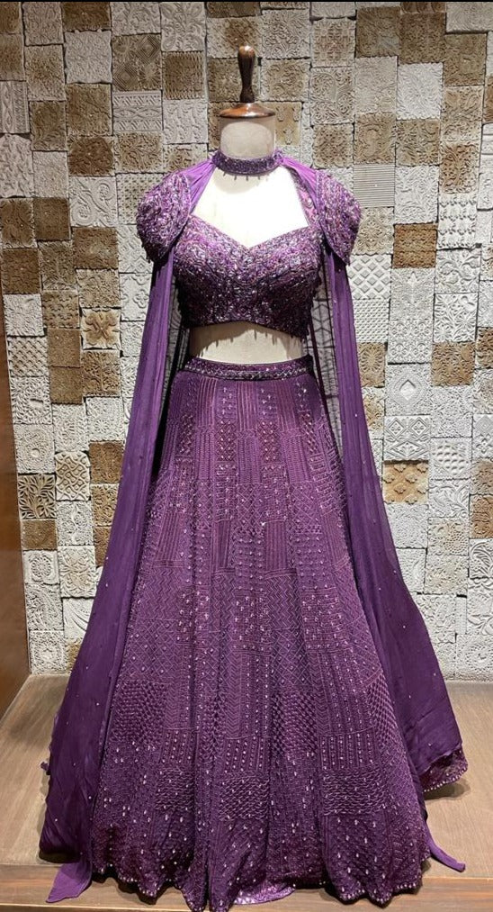 Purple cape style lehenga