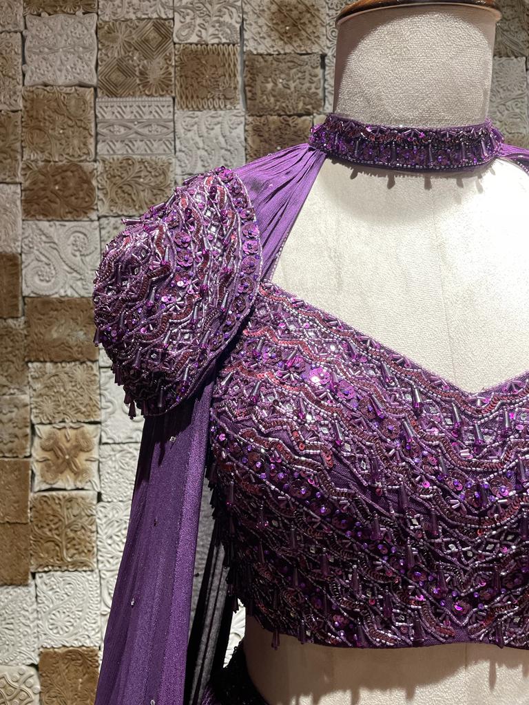 Purple cape style lehenga