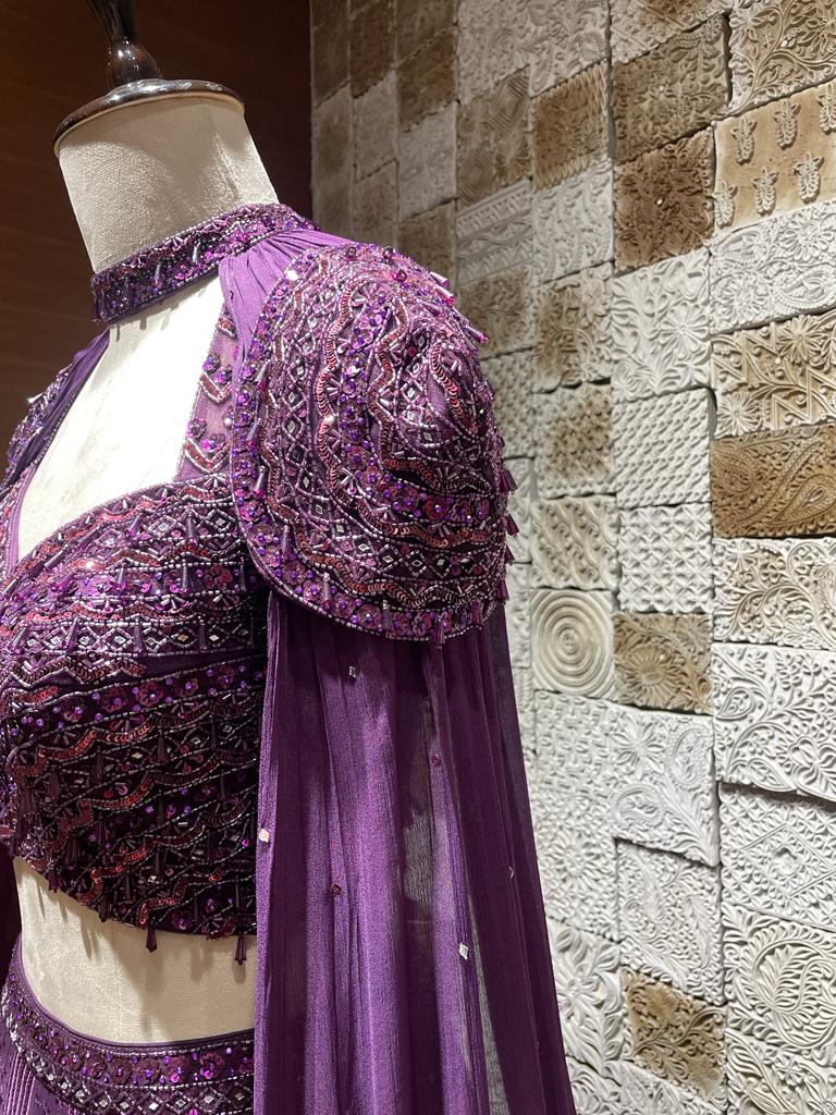 Purple cape style lehenga