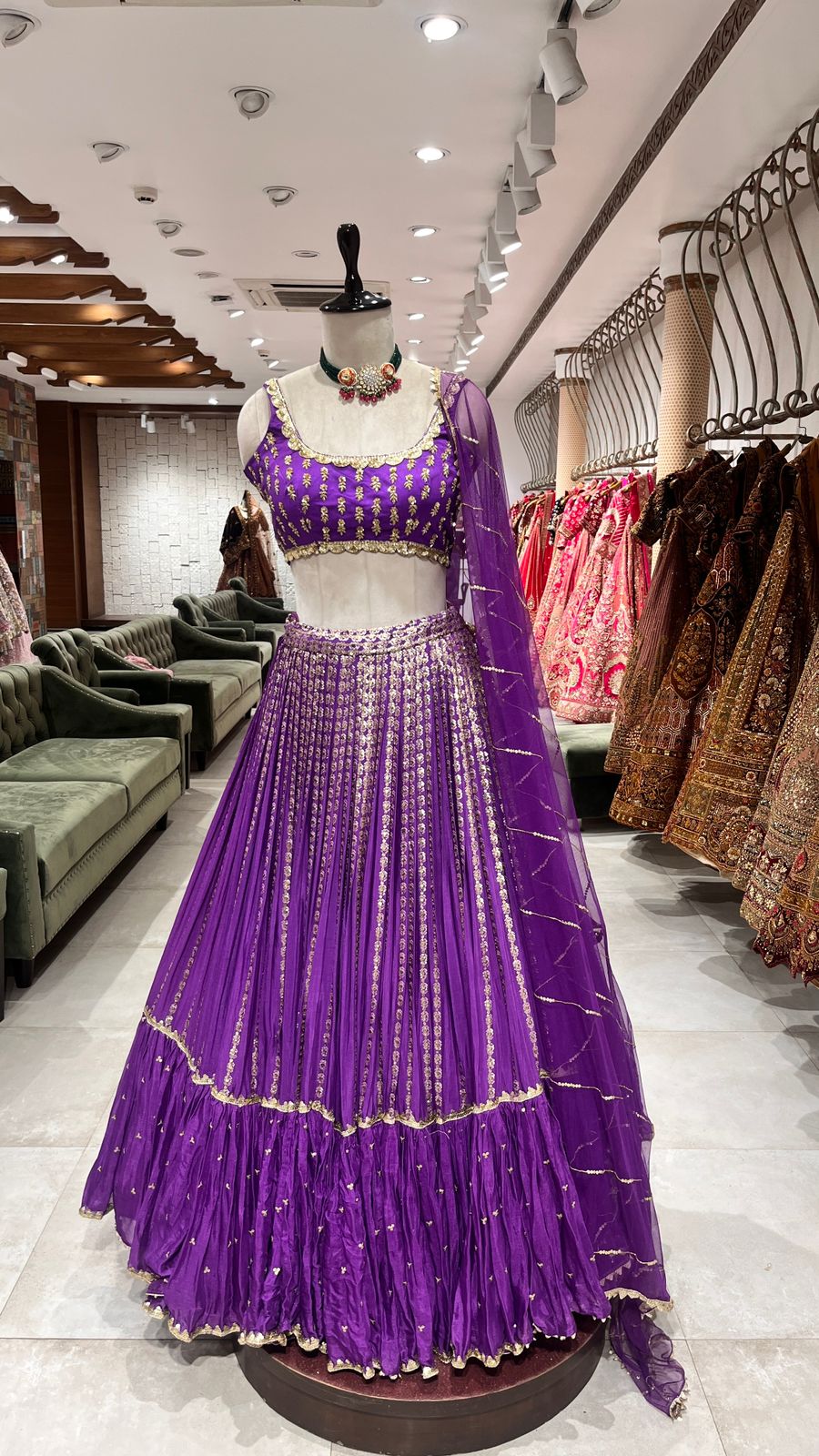 Purple Georgette lehenga with gold embroidery WITH CUSTOM BLOUSE AND TASSELS