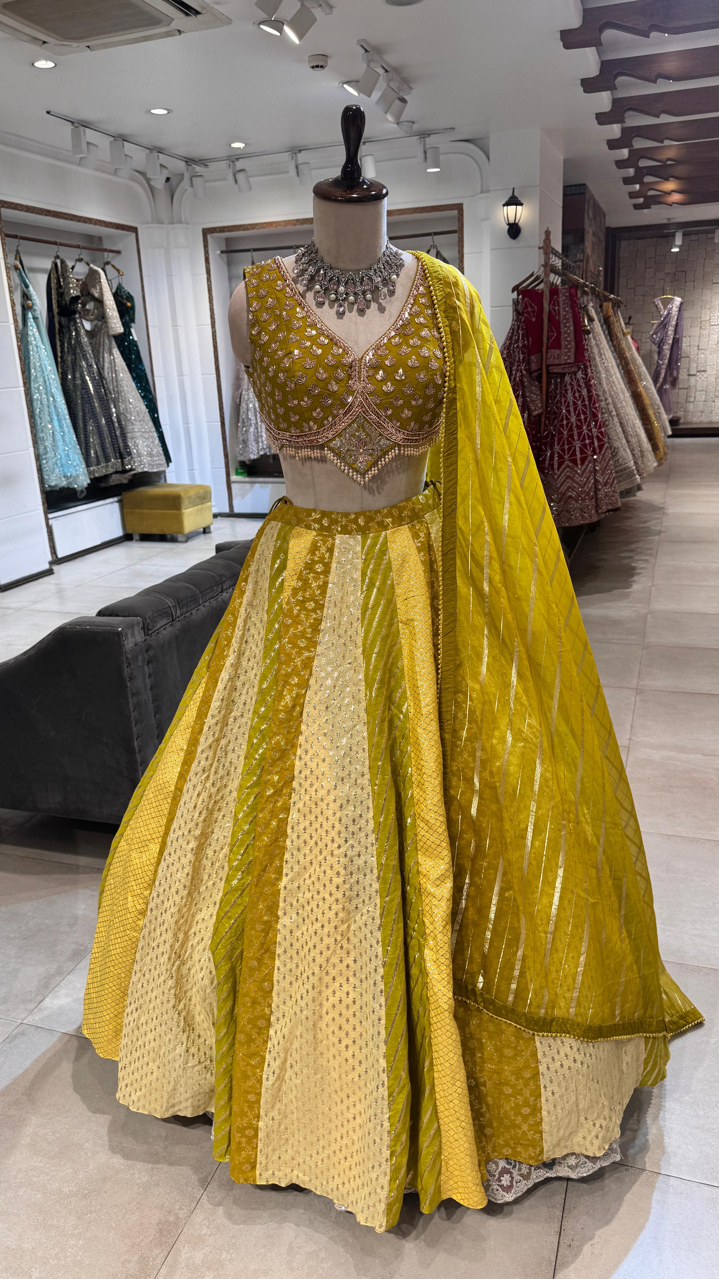 Mahendi Silk lehenga with sequence and thread work