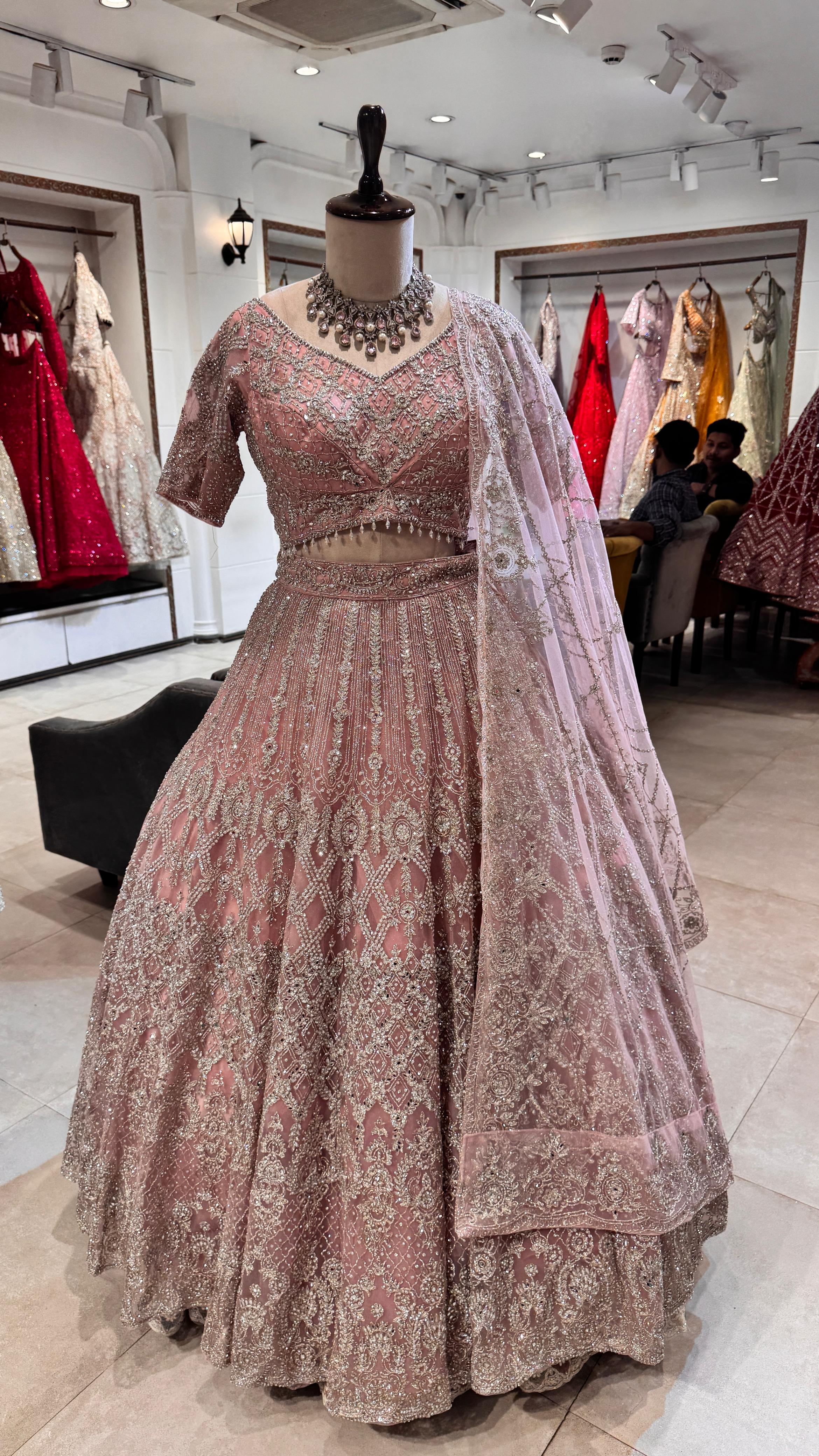 Pink Silk lehenga with sequence and thread work