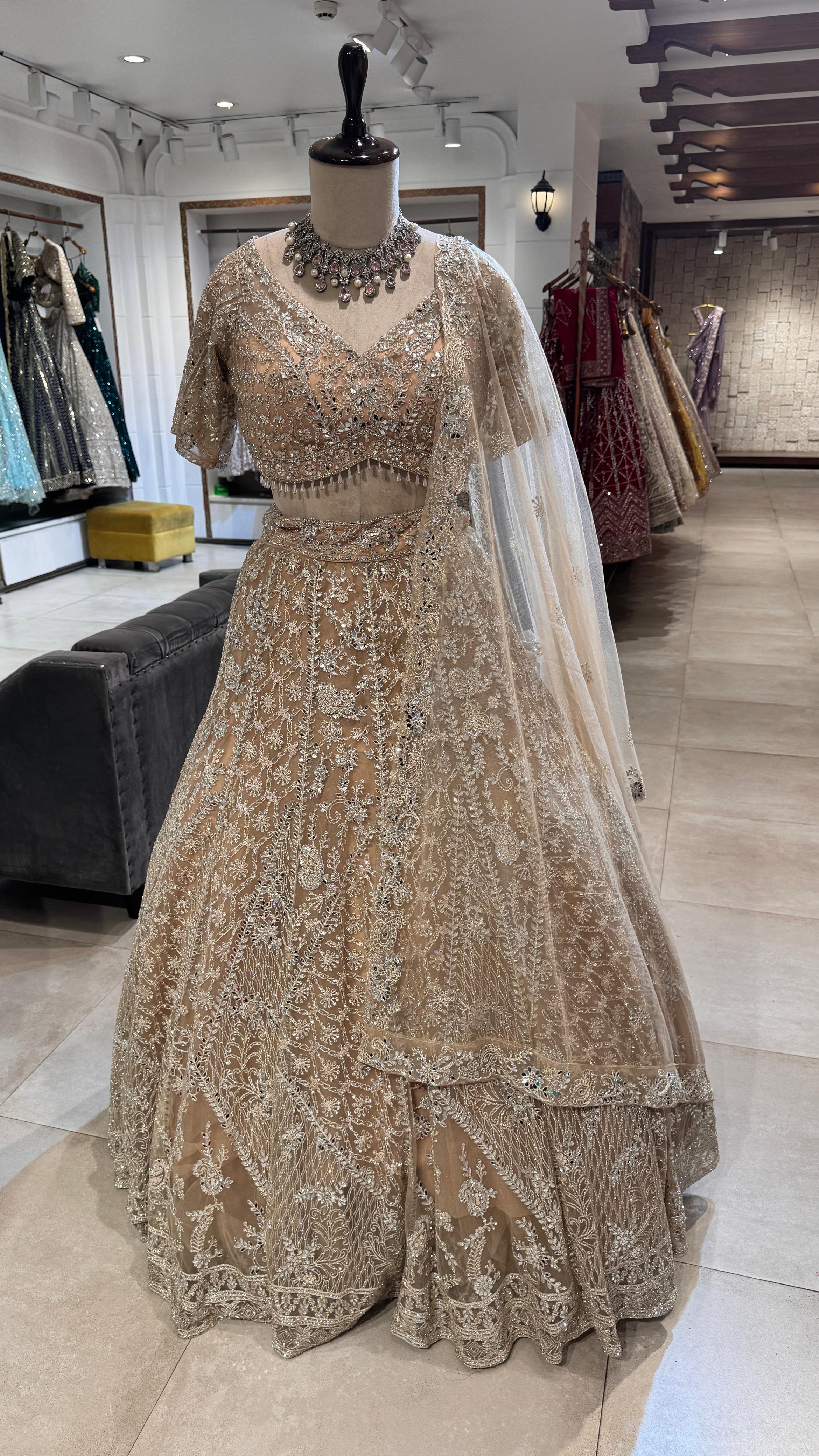 Golden Silk lehenga with sequence and thread work