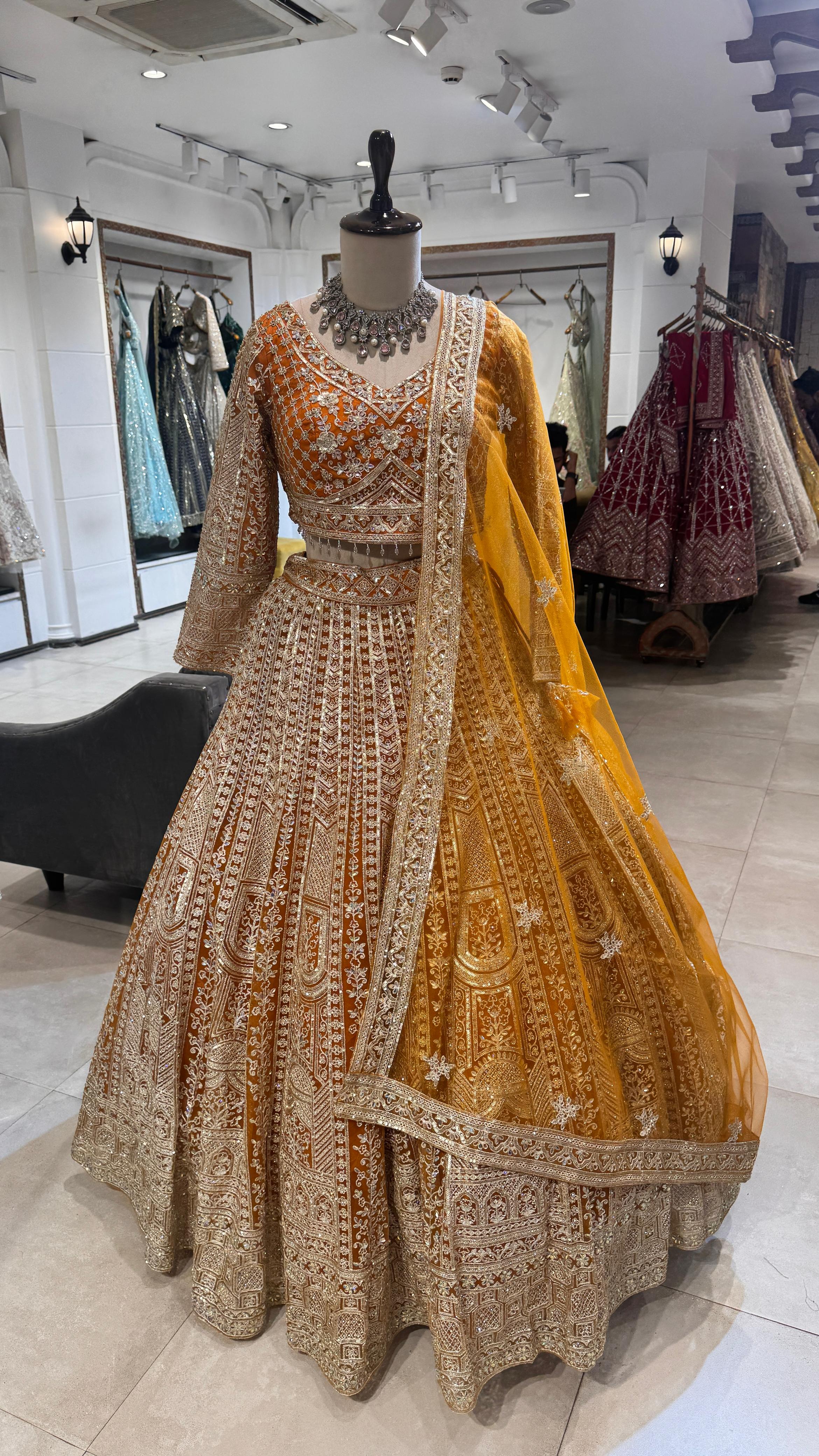 Mustard Silk lehenga with sequence and thread work