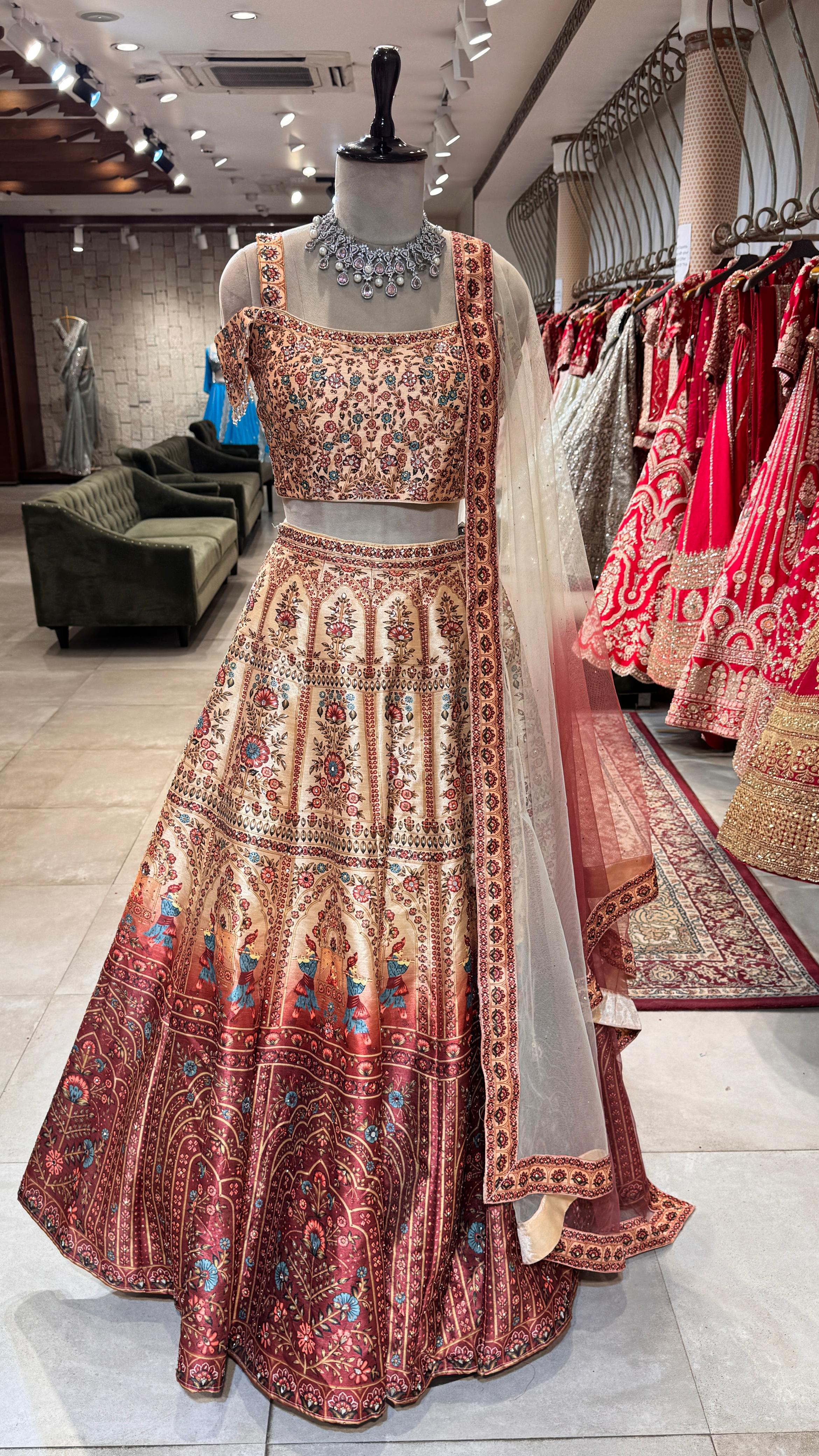 Beige with blue tint lehenga