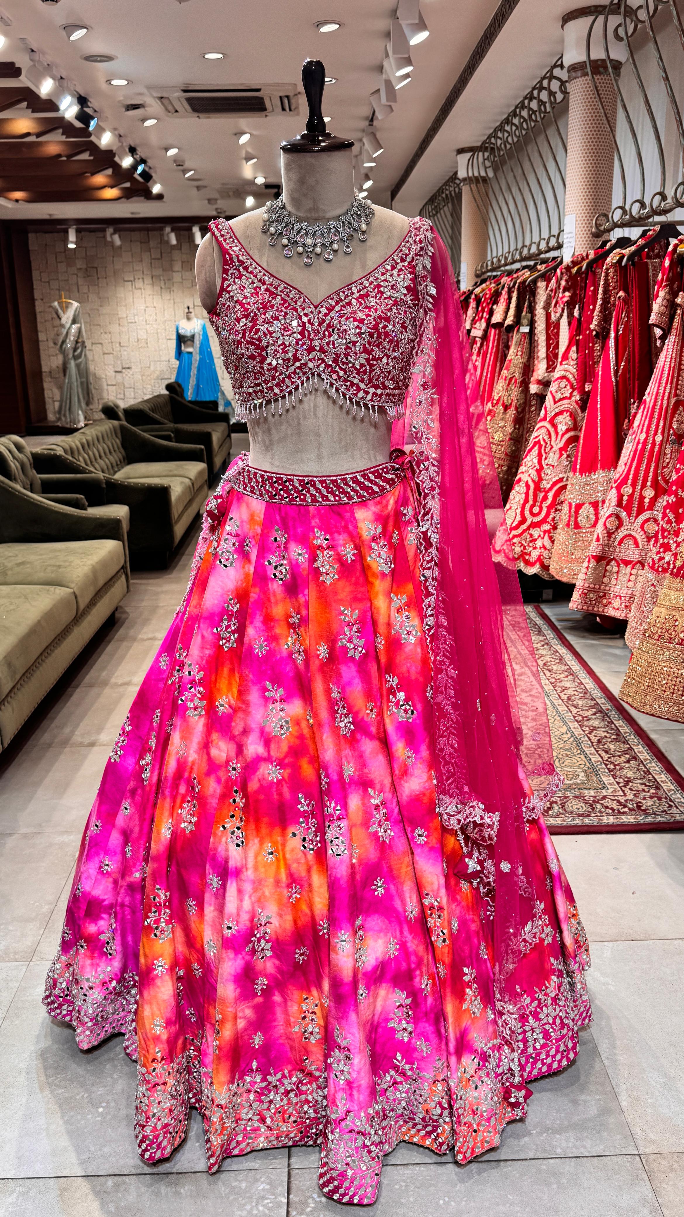 Tie and dye pink lehenga