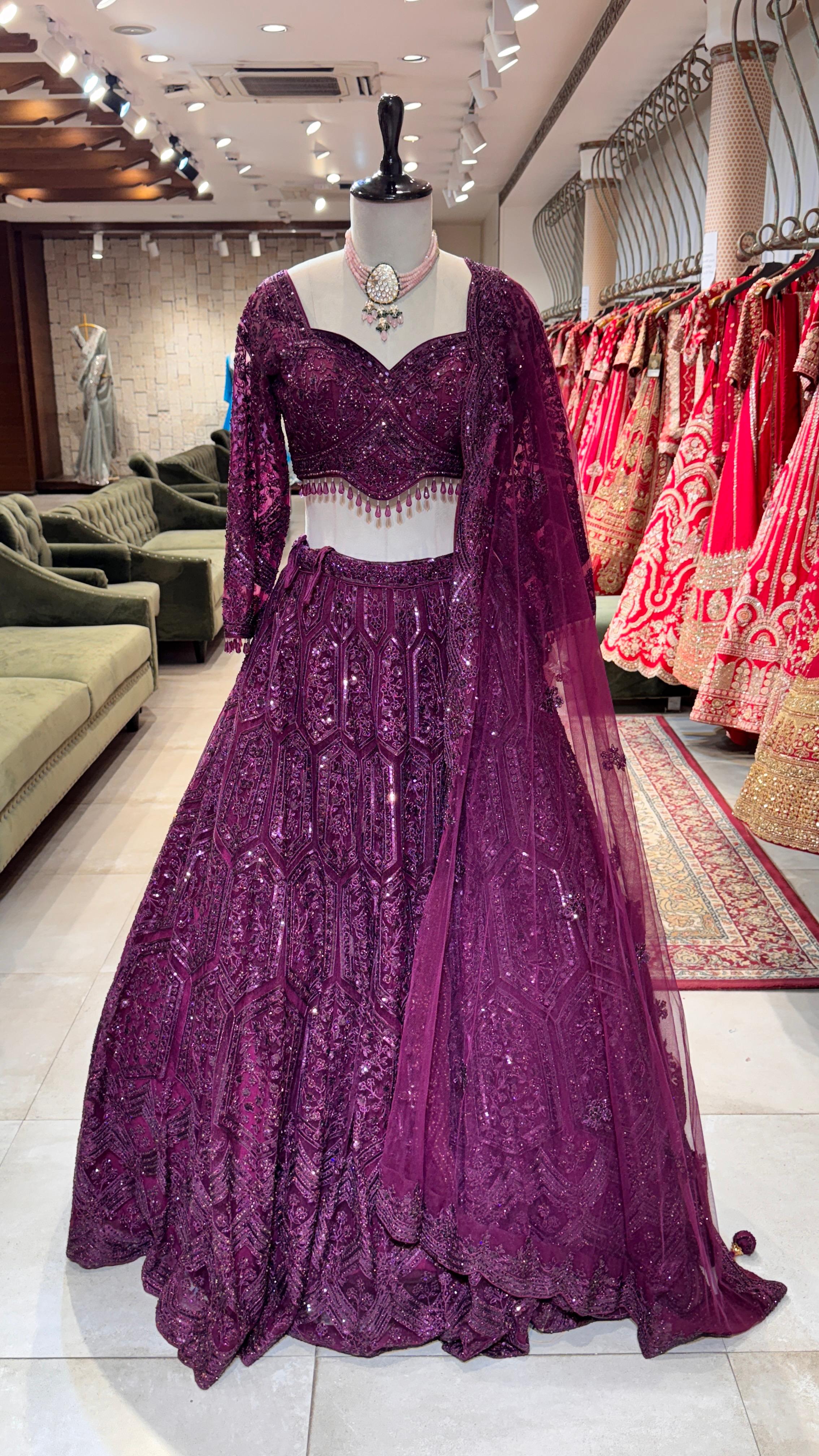 Wine embroidered lehenga