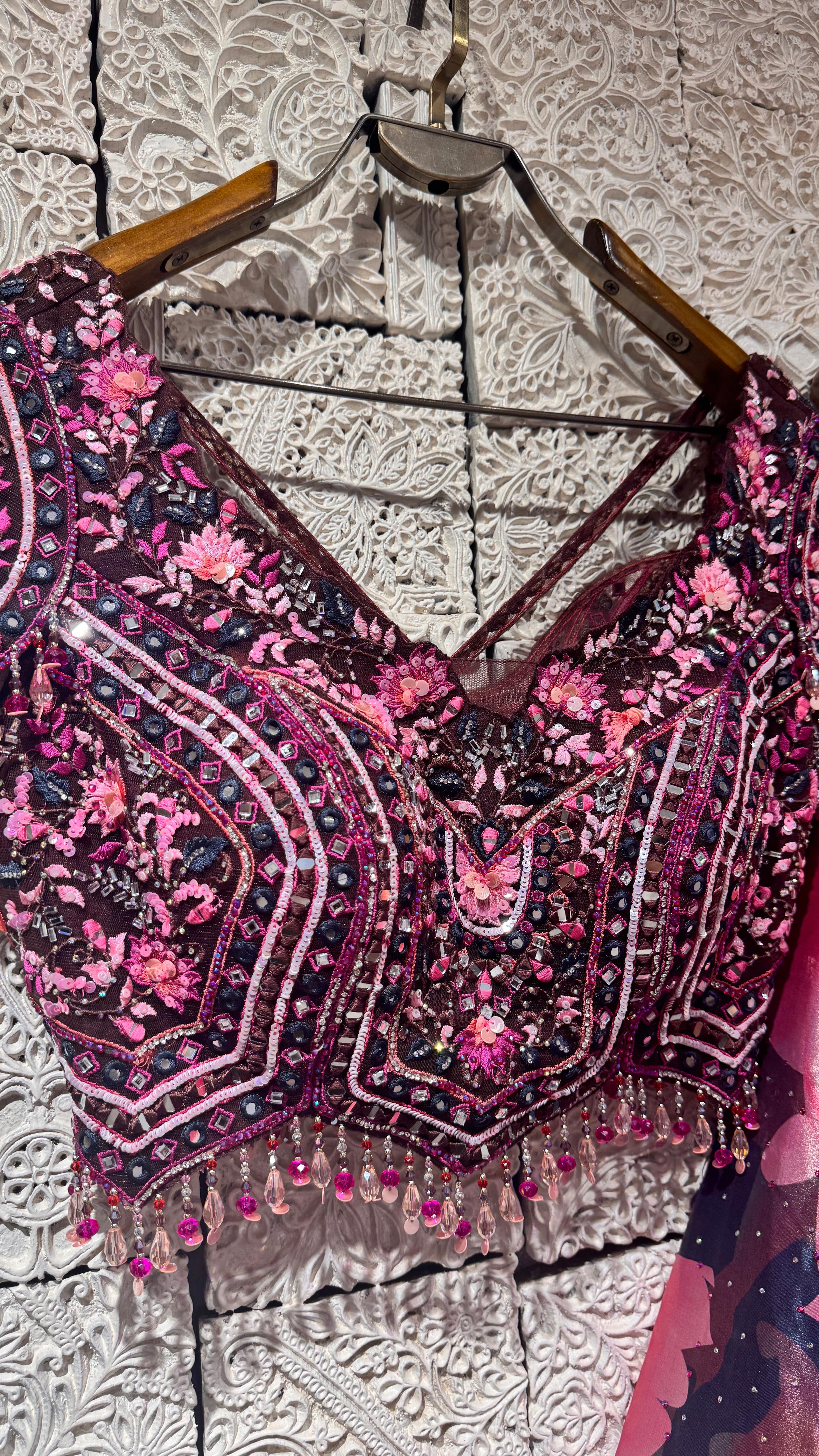 pink floral lehenga with embroidered blouse