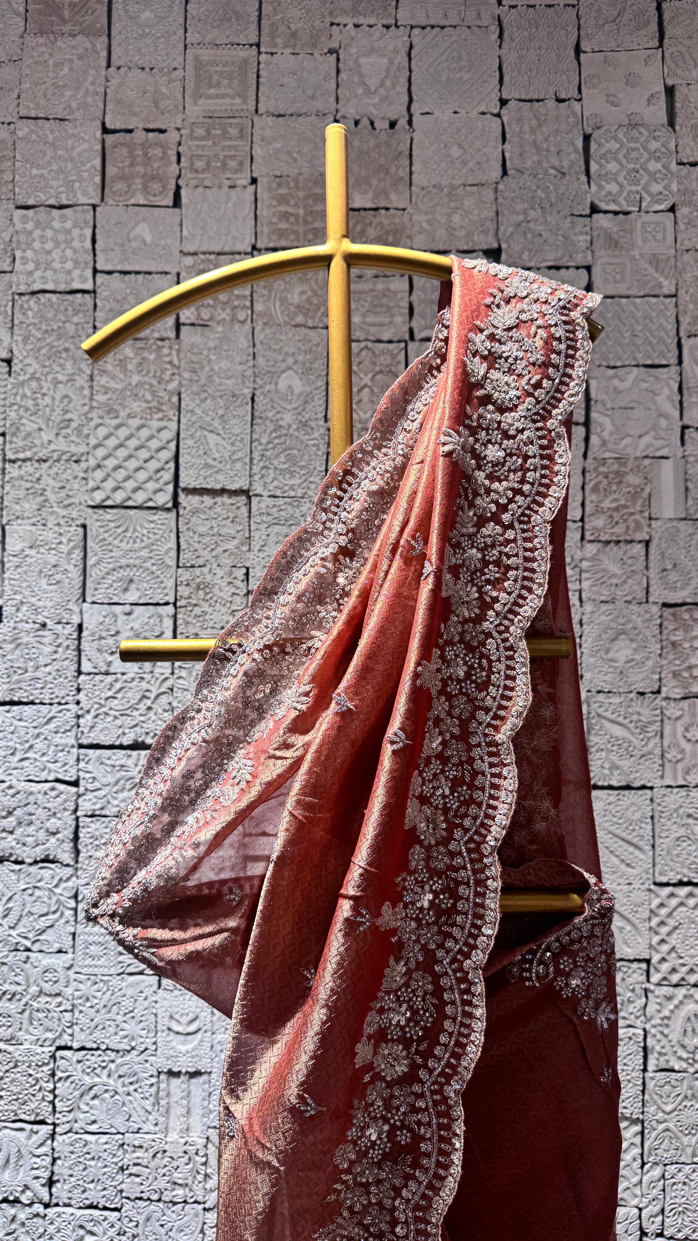 Rust Orange Saree with Embellished Border and Designer Blouse
