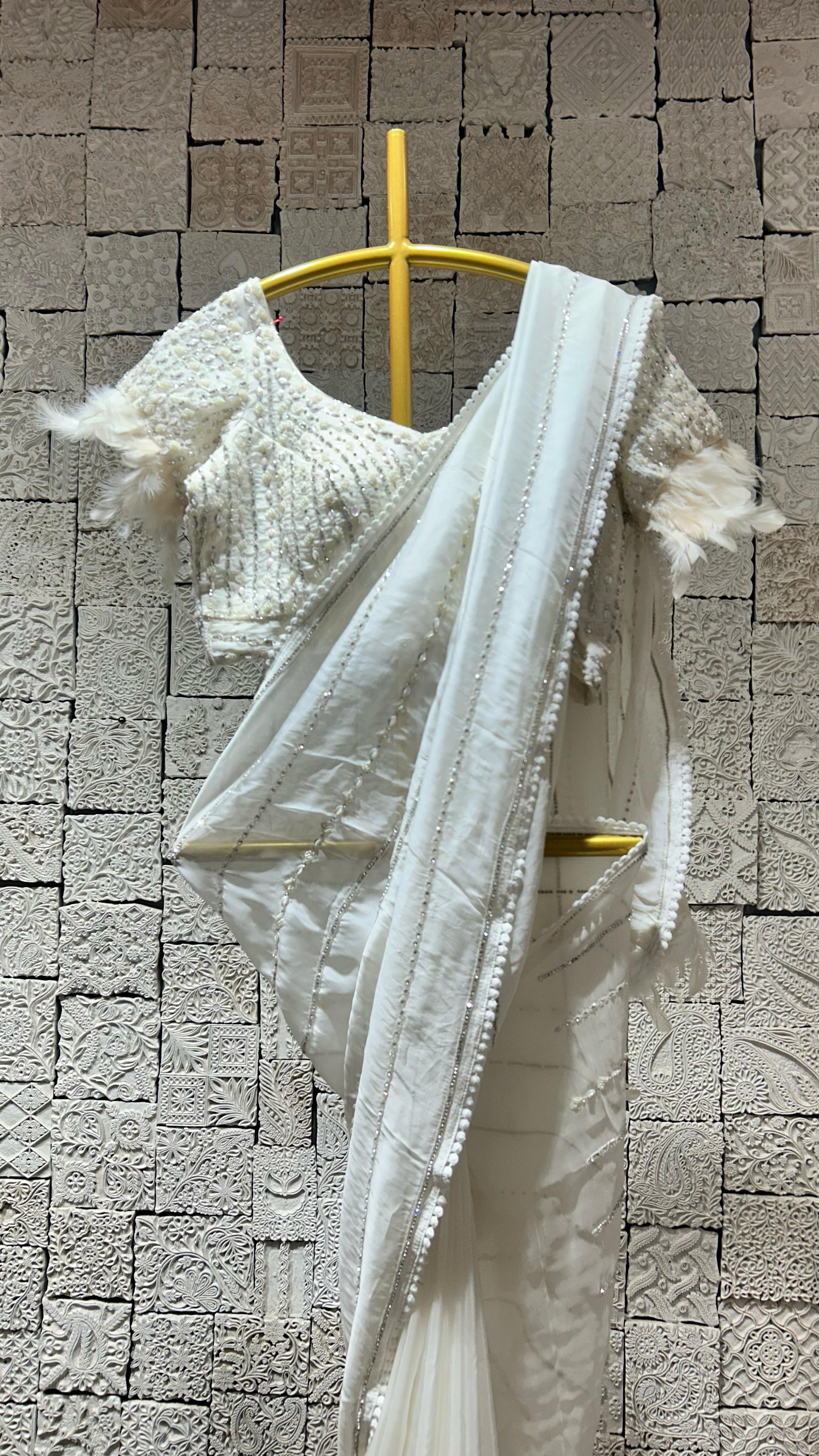 White saree with simple delicate border