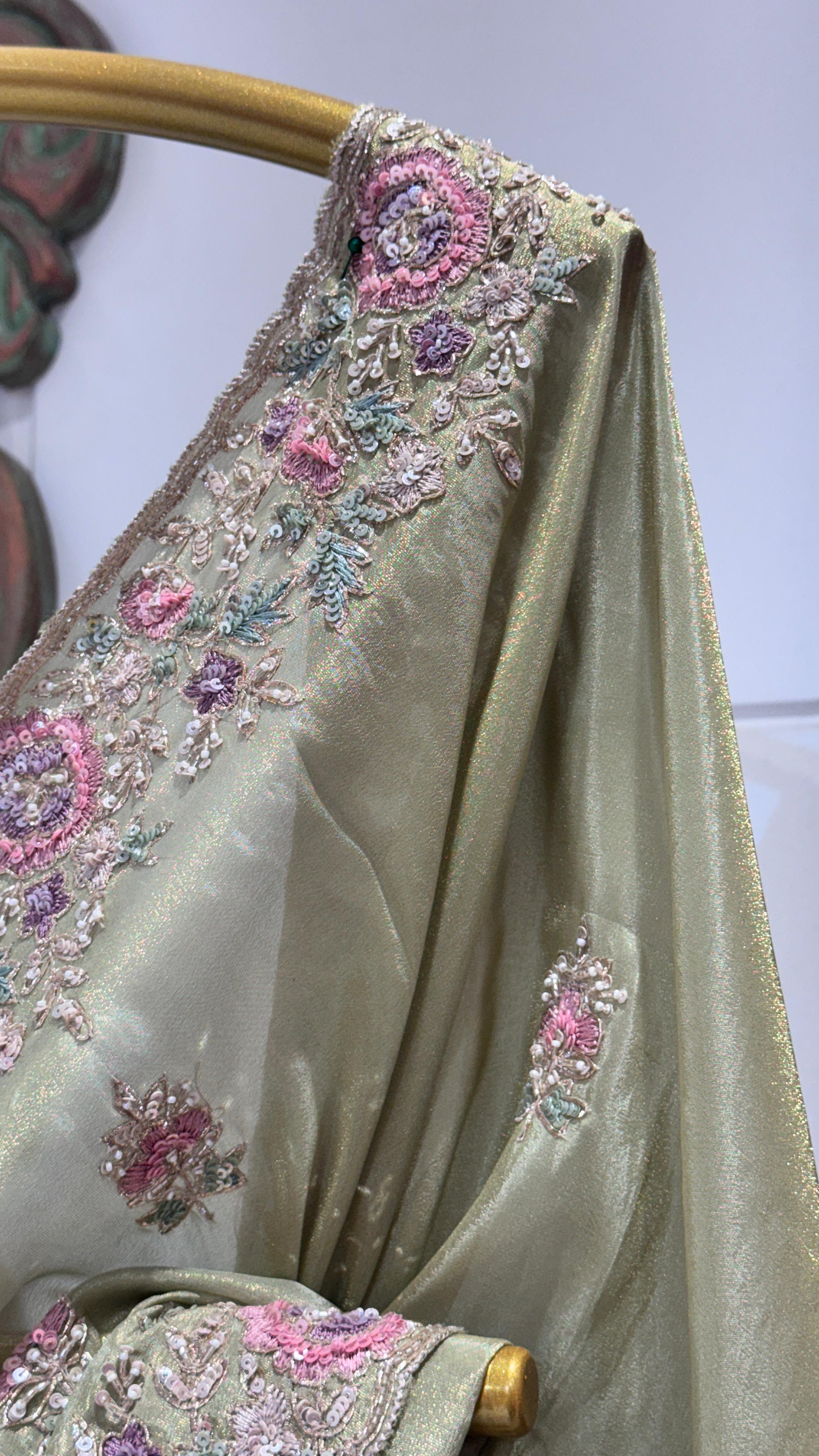 Green saree with floral border