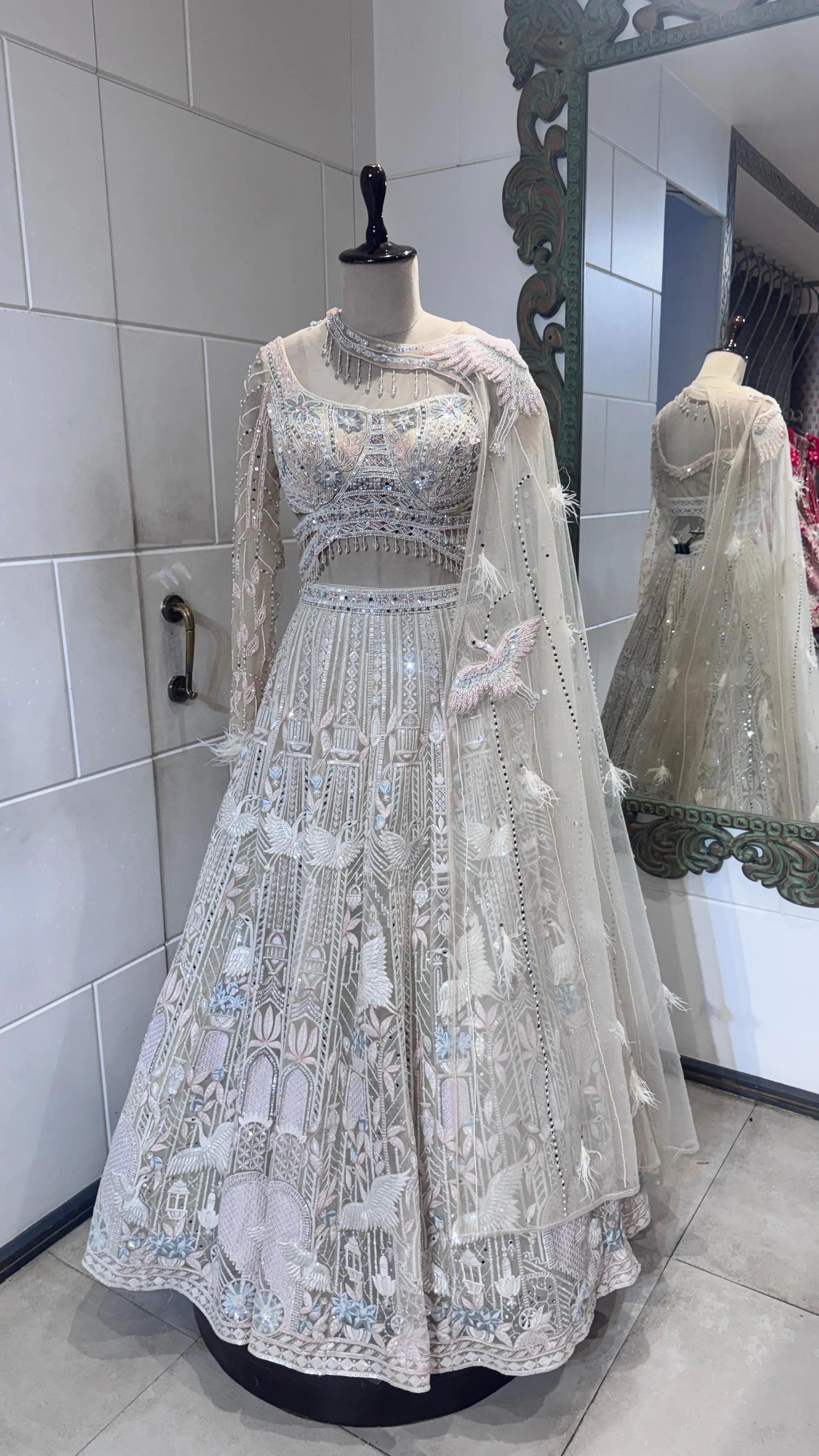 White Bird Embroidered Designer Lehenga with Dupatta