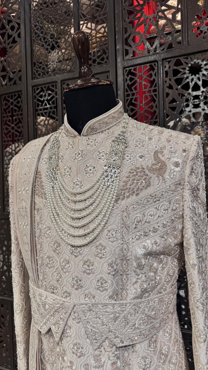 Peacock embroidered Sherwani