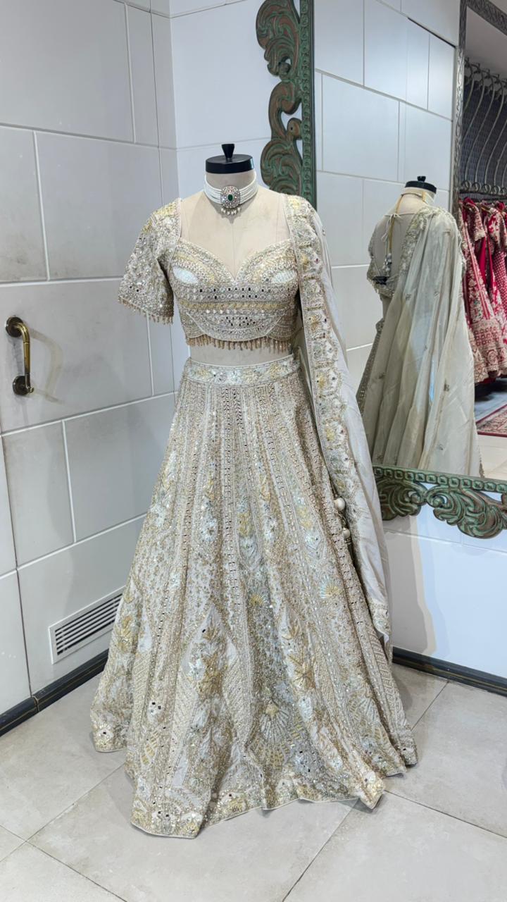 White mirror lehenga