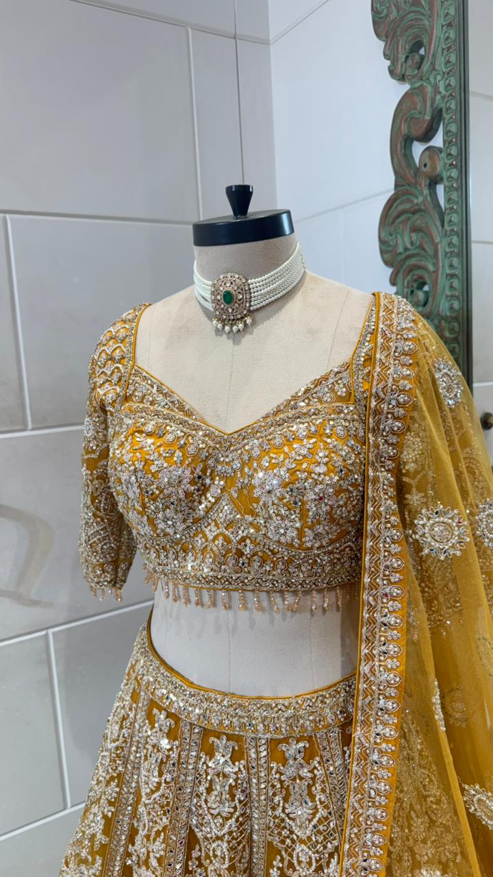 Yellow mirror lehenga