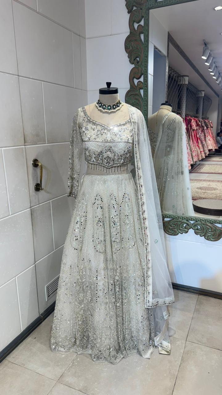White mirror lehenga