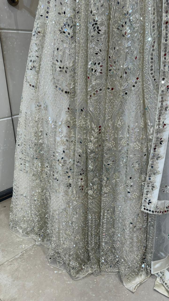White mirror lehenga