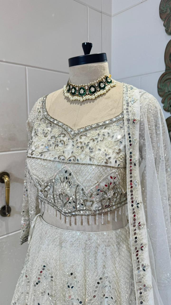 White mirror lehenga