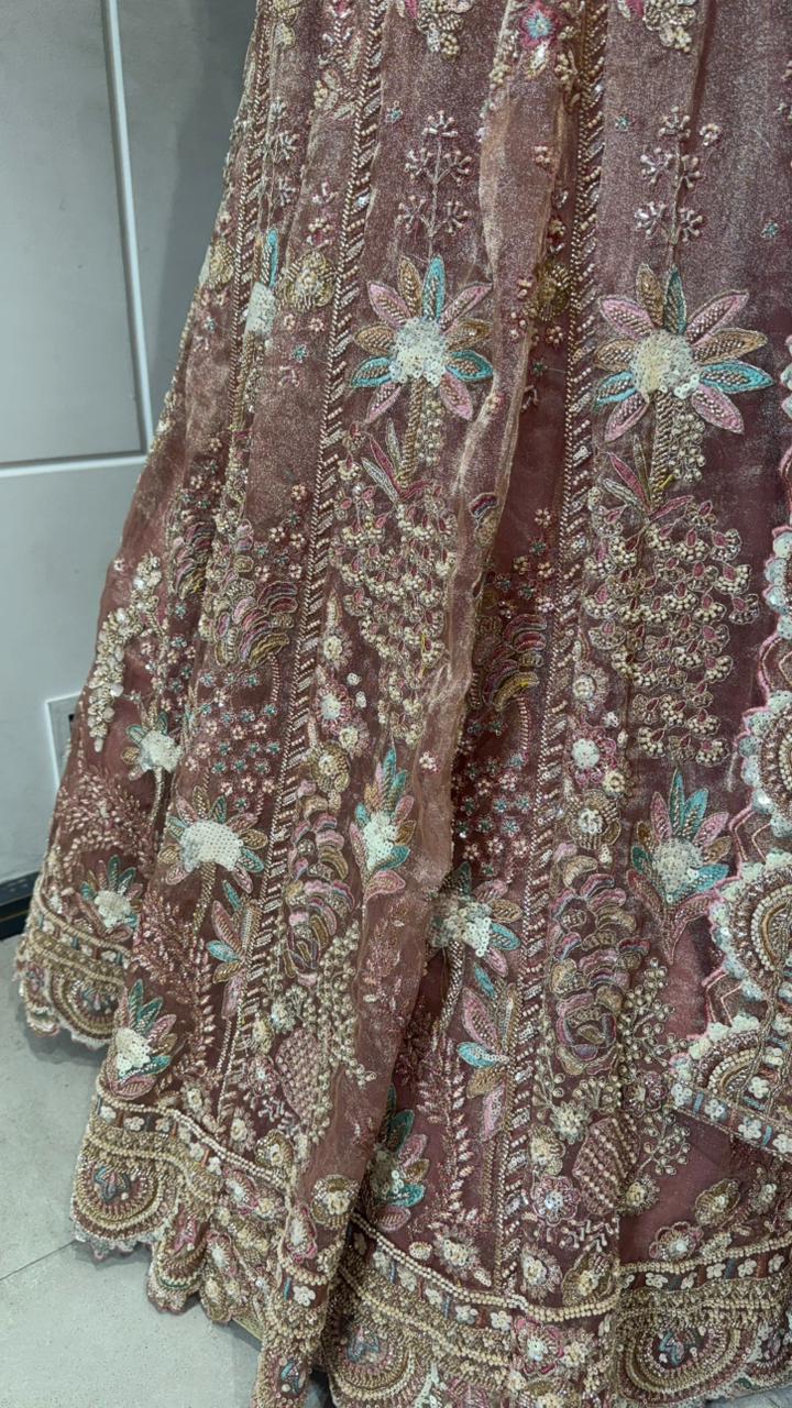 Dusty Rose Velvet Embellished Lehenga