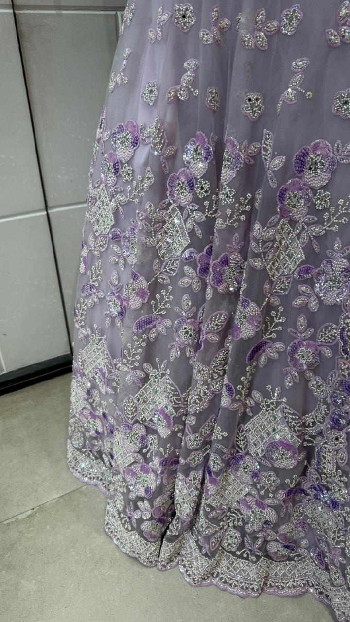 Lilac Embroidered Net Lehenga