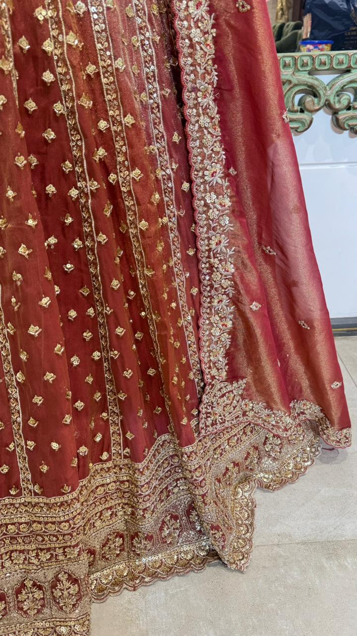 Rust Red Zardozi Embroidered Lehenga