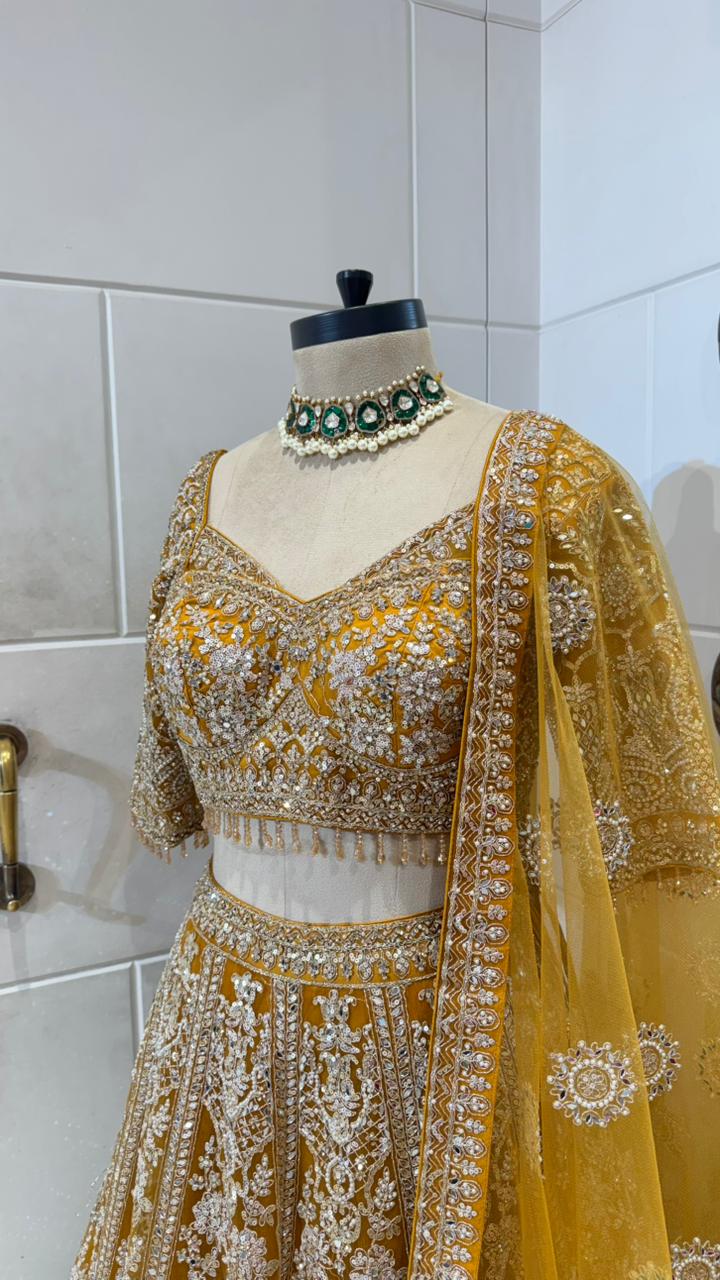 Golden Embroidered Lehenga with Mustard Dupatta