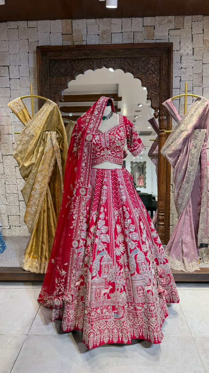 custom red lehenga