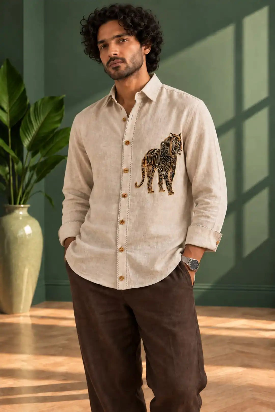 Natural linen hand painted shirt