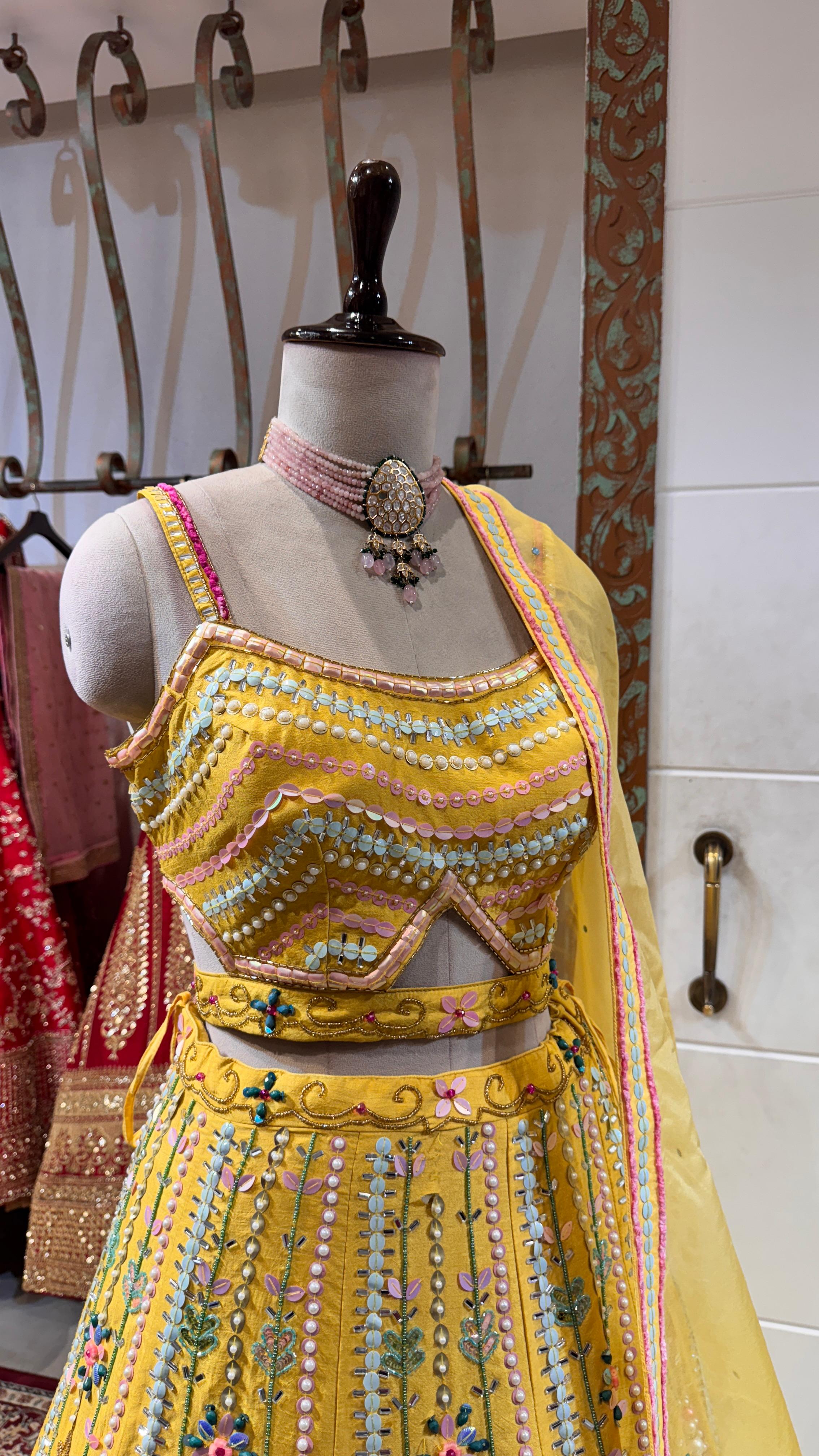 Yellow multi color lehenga