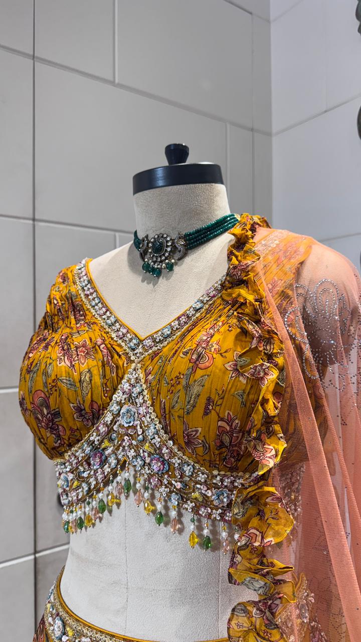 Mustard multicolour lehenga