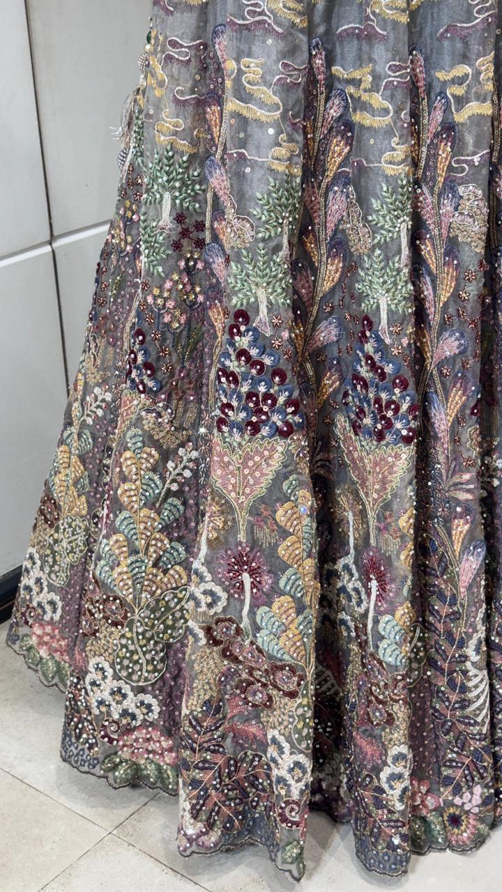 Grey floral lehenga