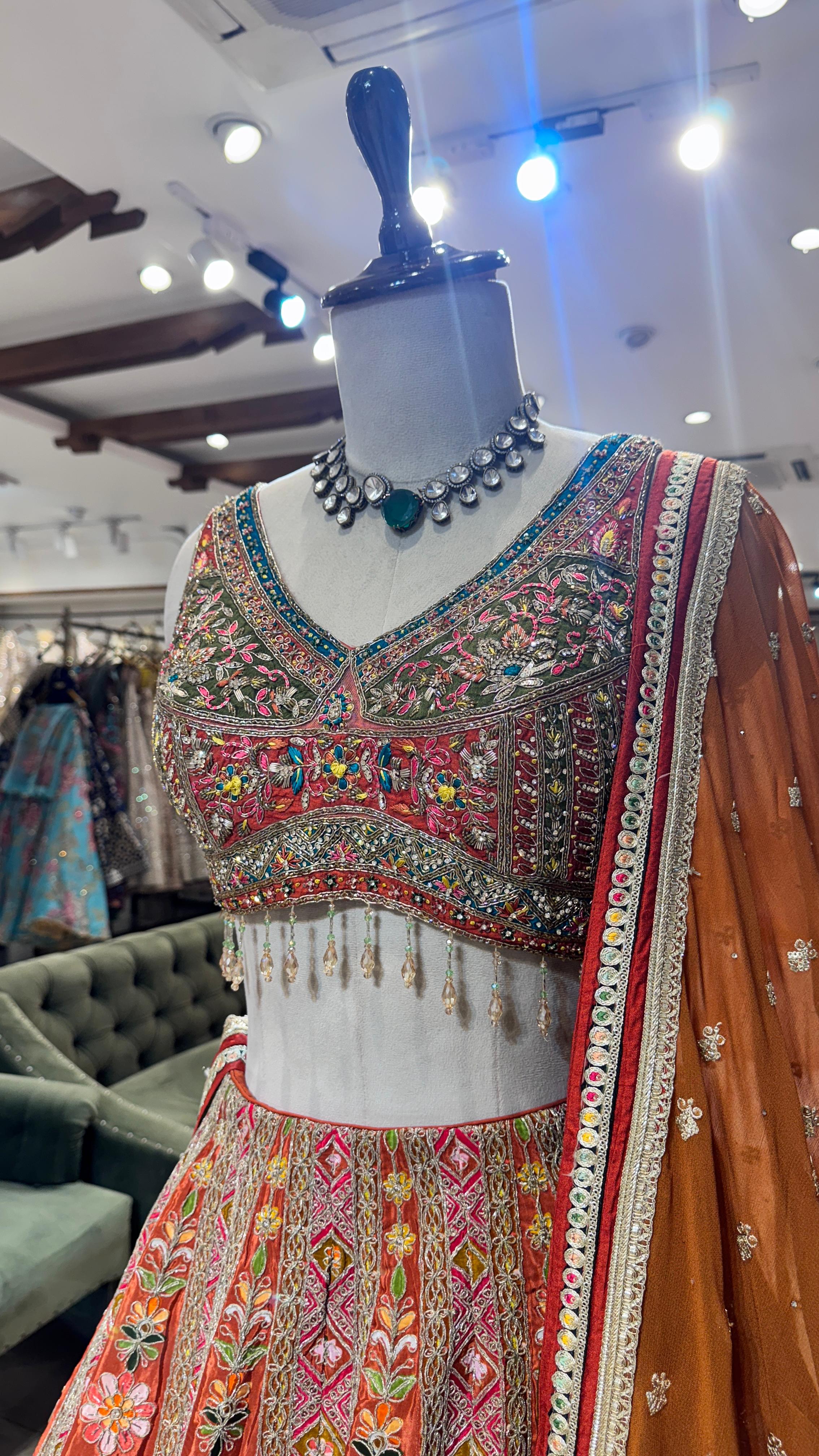 Multi color lehenga with beadwork