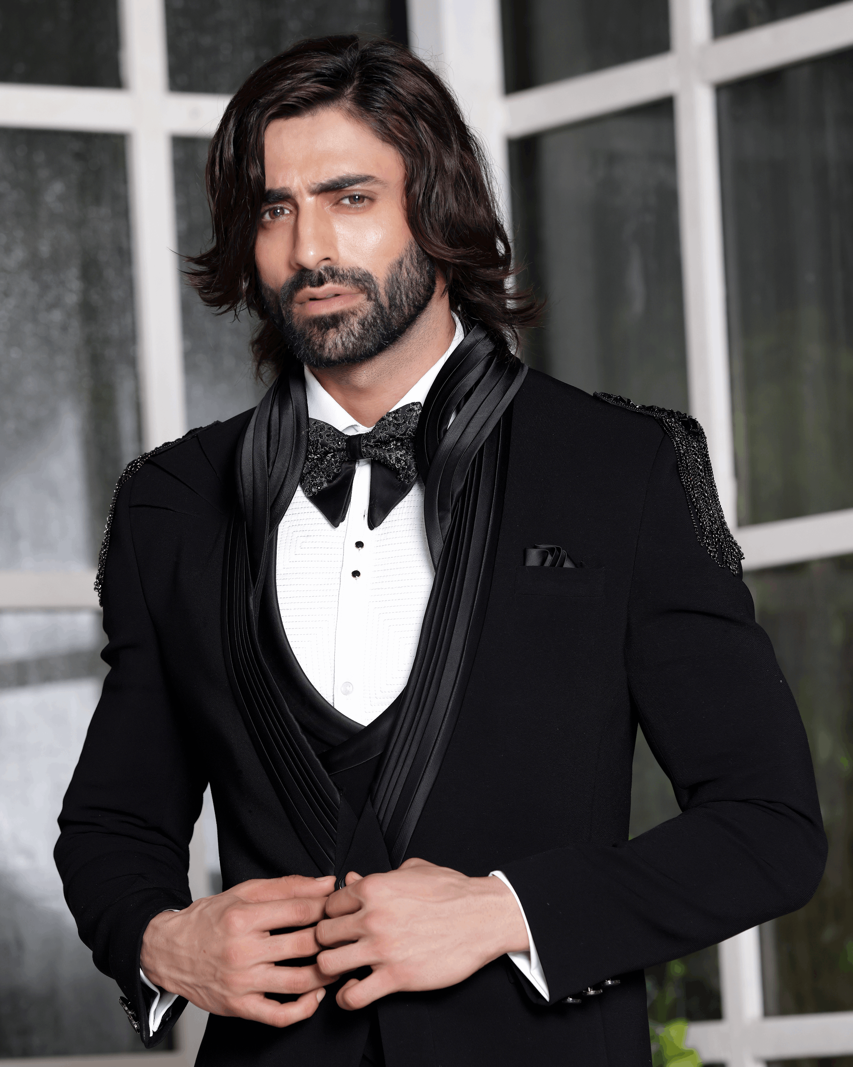 Classic Black Tuxedo with Statement Collar